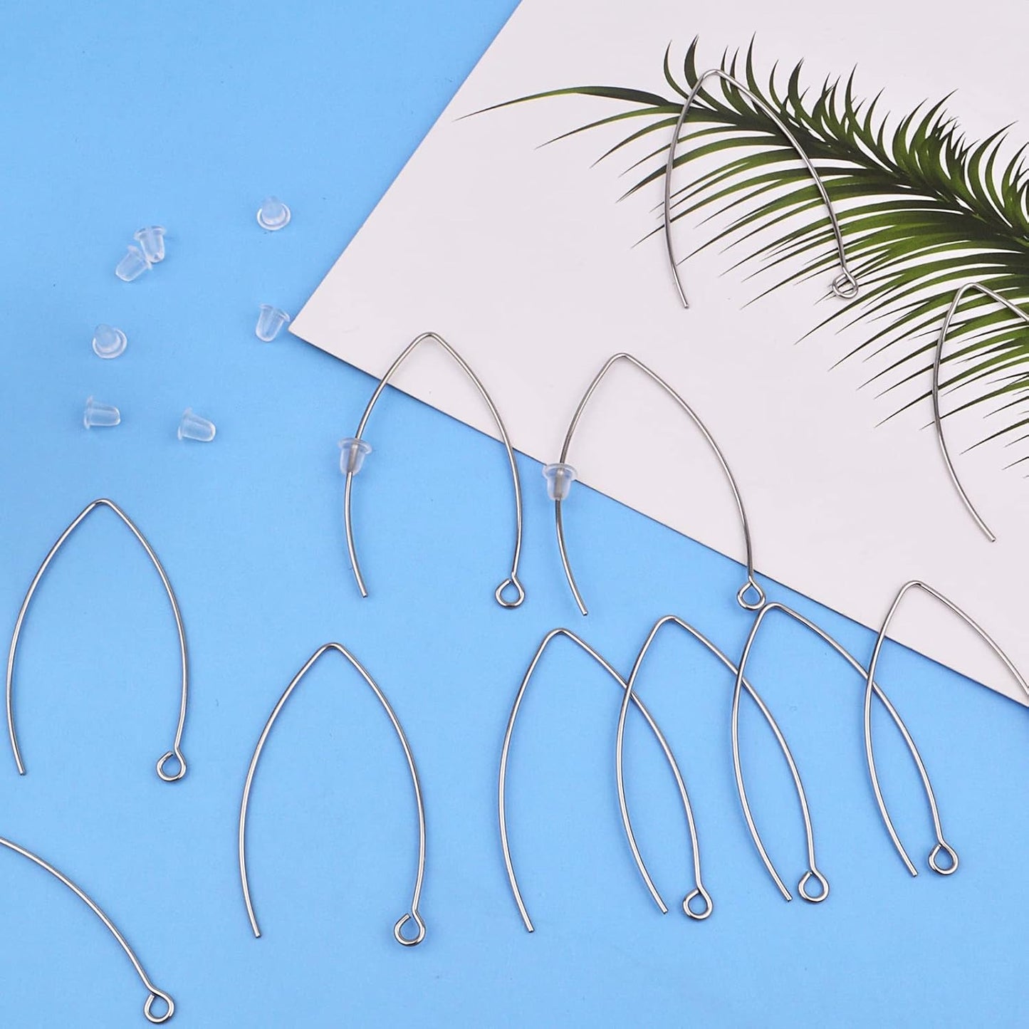 40pcs Stainless Steel Ear Wire V-Shaped Earring Hooks Hypoallergenic Earring Hooks Components and 40pcs Clear Ear Backs for DIY Dangle Earrings Jewelry Making, Silver