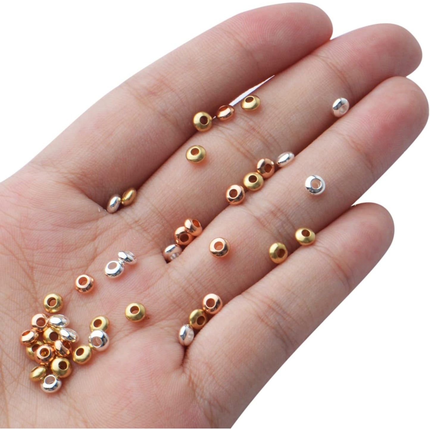 150pcs Round Spacer Beads Brass Rondelle Bead Spacers Abacus Spacers Loose Beads Charm Beads for Bracelet Necklace DIY Craft Jewelry Making Finding,3 Colors