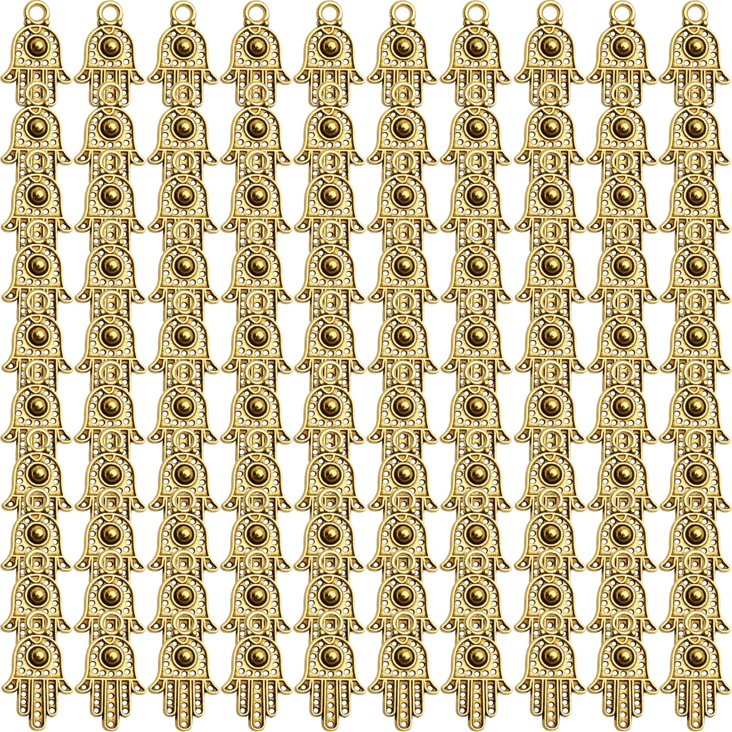 Hamsa Charms, 100pcs Antique Golden/Silver Hand Of Fatima Hamsa Hand Evil Eye Pendants Filigree Charms Jewelry Making Findings for DIY Necklace Bracelet Earrings Crafts, 12x19mm