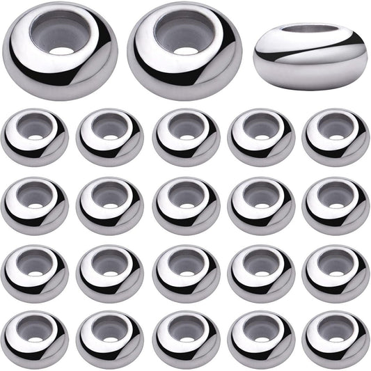 30pcs Stainless Steel Rondelle Stopper Beads with Rubber Inside Metal Loose Beads 2mm Hole Positioning Spacer Beads for DIY Jewelry Making Accessories