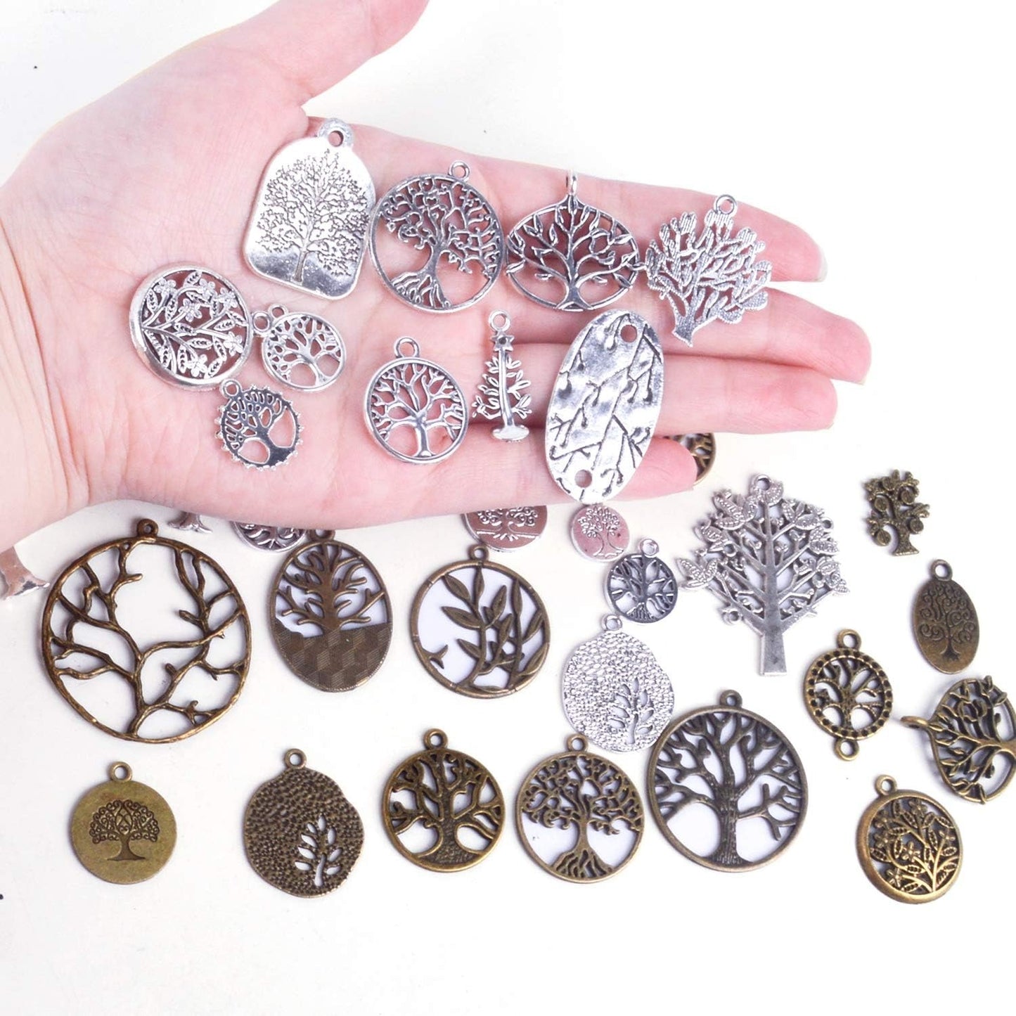 35pcs Mixed Alloy Tree of Life Pendants Beads Charms Pendants for Crafting, Jewelry Findings Making Accessory for DIY Necklace Bracelet