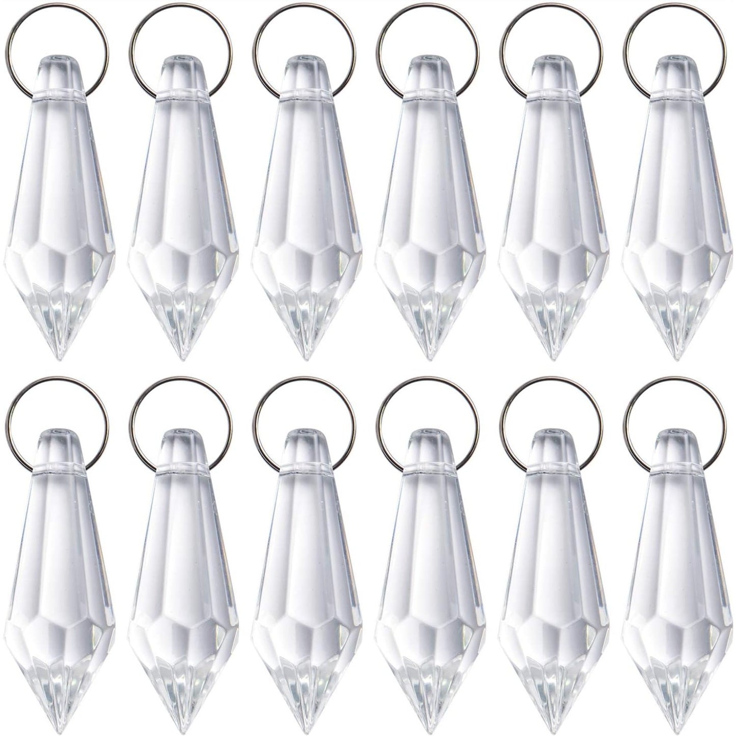 Crystal Glass Beads Drops, 30Pcs 38mm Chandelier Crystal Pendants Drops Clear Glass Beads Connected with 100pcs 14mm Stainless Jump Rings for Wedding Party Christmas Decoration