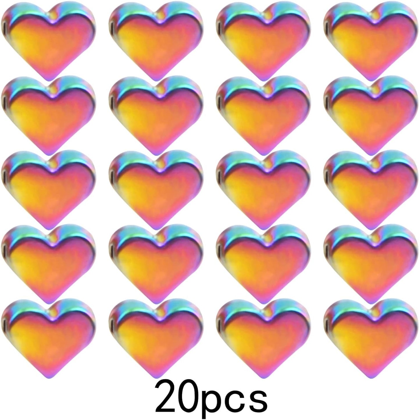 20pcs Cute Heart Shape Spacer Beads Alloy Heart Loose Charm Beads Handmade Accessories for DIY Necklace Earrings Jewelry Making Valentine's Day, Rainbow Color