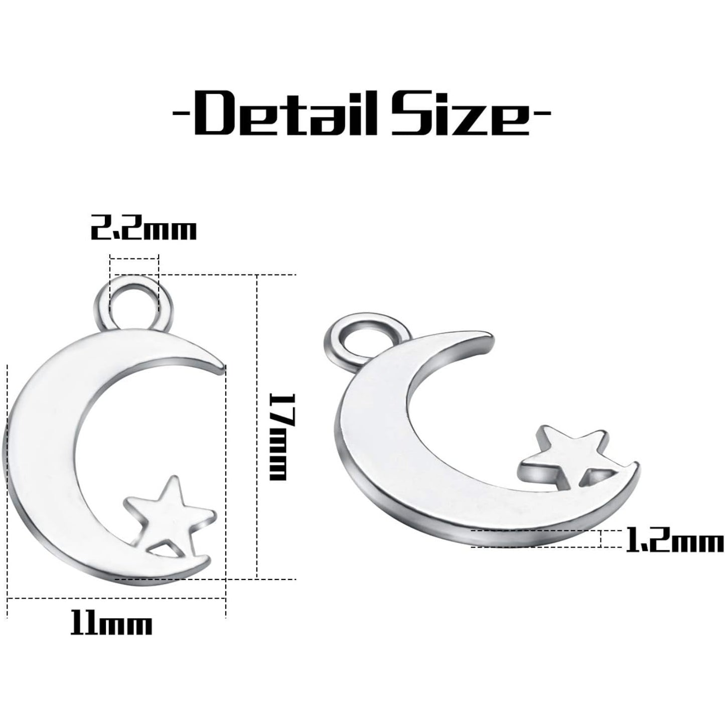 100Pcs Antique Silver Alloy Star and Crescent Moon Charms Pendants Celestial Charms Beads for DIY Earrings Necklace Bracelet Jewelry Making and Crafting