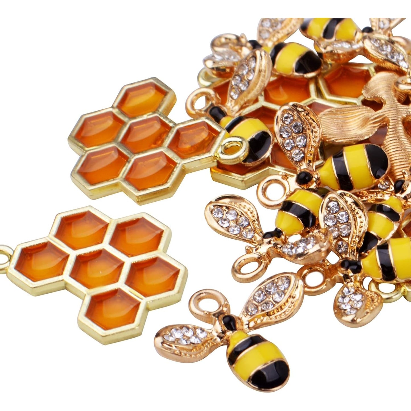 20pcs Enamel Bee Charms Honeycomb Charms Rhinestone Honey Bee Pendant Charms Craft Supplies for DIY Earrings Necklace Bracelet Jewelry Making Accessories