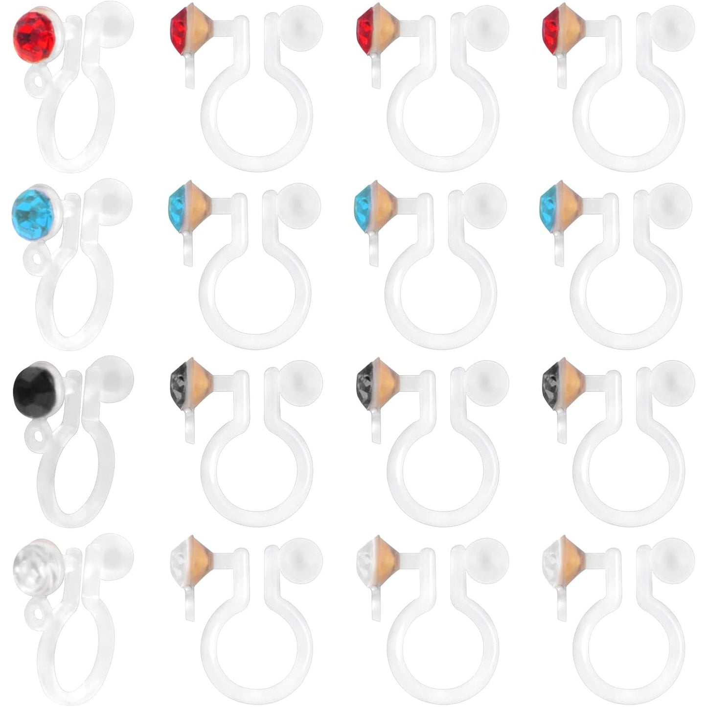24pcs Clear Plastic Earring Clips Painless Resin Clip-on Earring Converter Components with Rhinestone for Non-Pierced Ears DIY Earrings Making Findings, 11 mm x 9.5 mm