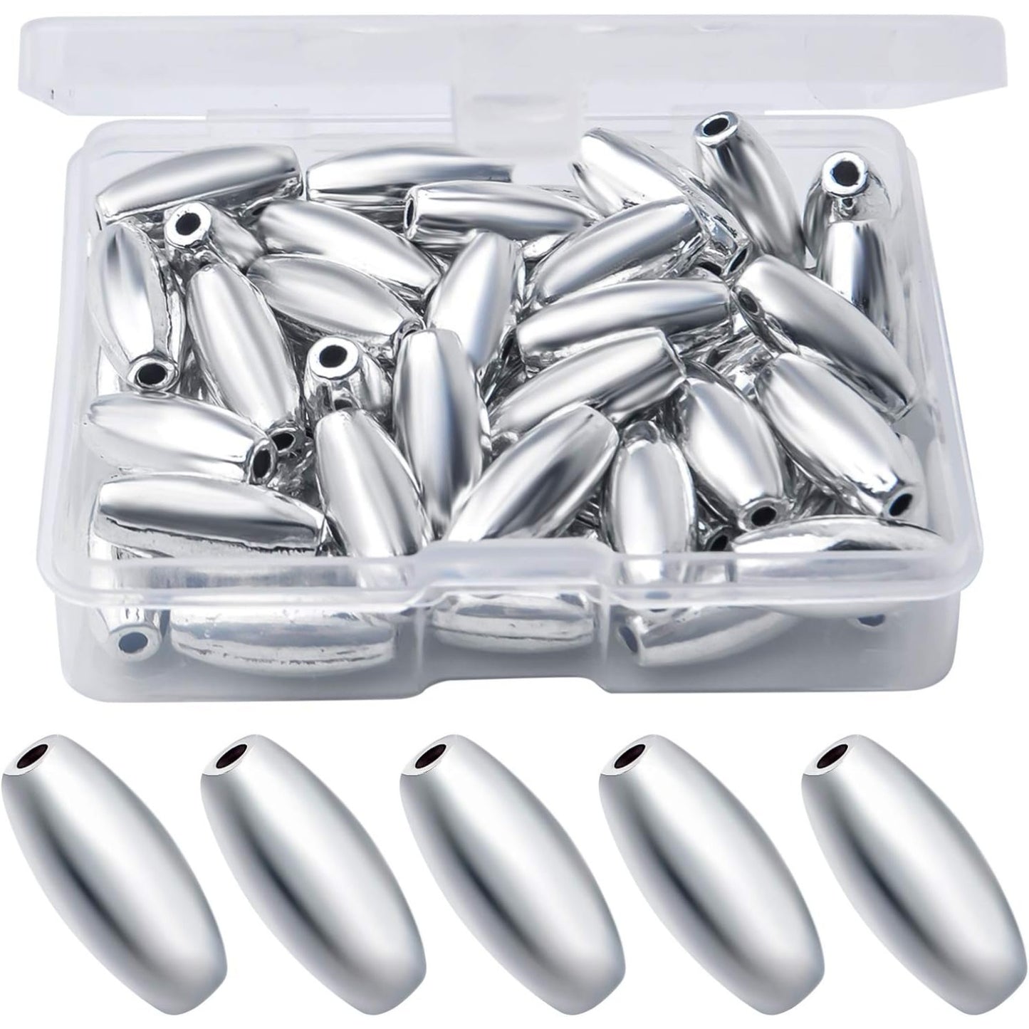 50pcs Alloy Tibetan Spacer Beads Rice Shaped Bead Spacers Metal Loose Spacer Bead Jewelry Spacer Charms for DIY Jewelry Bracelet Necklace Crafts Making