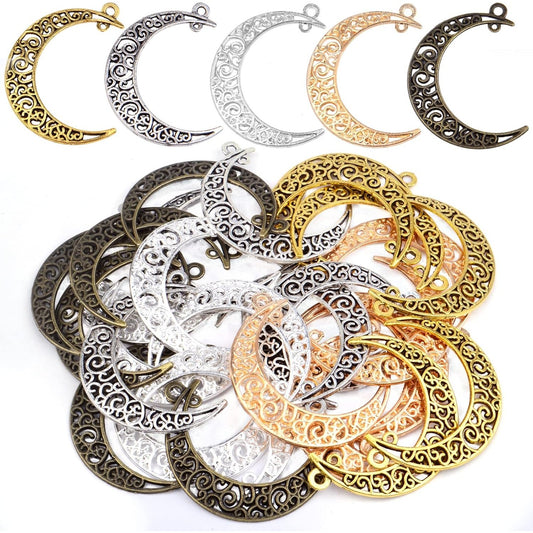 30pcs Moon Shape Charms Hollow Crescent Pendants Celestial Dangle Pendants for DIY Earrings Necklace Bracelet Jewelry Making Crafts Decor, 5 Colors