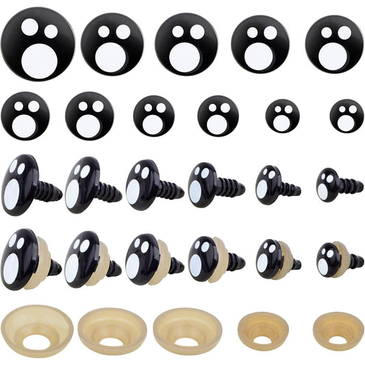 120pcs 6 Sizes Plastic Doll Eyes Black Stuffed Toy Crochet Eyes Kawaii Safety Eyes Resin Craft Eyes with 120pcs Washers for Teddy Bear Amigurumi Craft Puppet Plush Animal Making