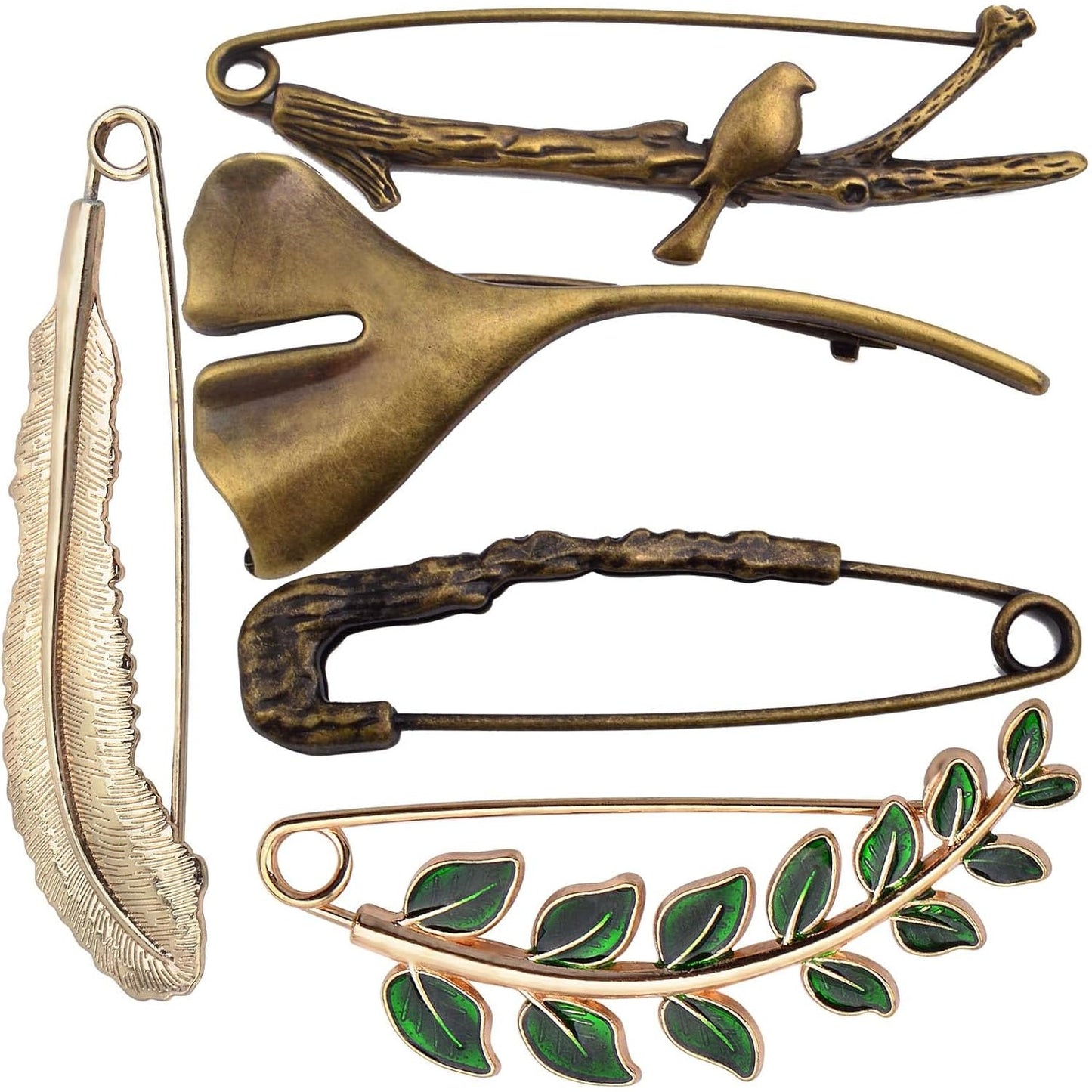 5pcs 5 Styles Extra Large Safety Pins Vintage Alloy Brooches Safety Pins Heavy Duty Quality Lapel Pins for Scarf Blankets Skirts Kilts Knitted Fabric Crafts