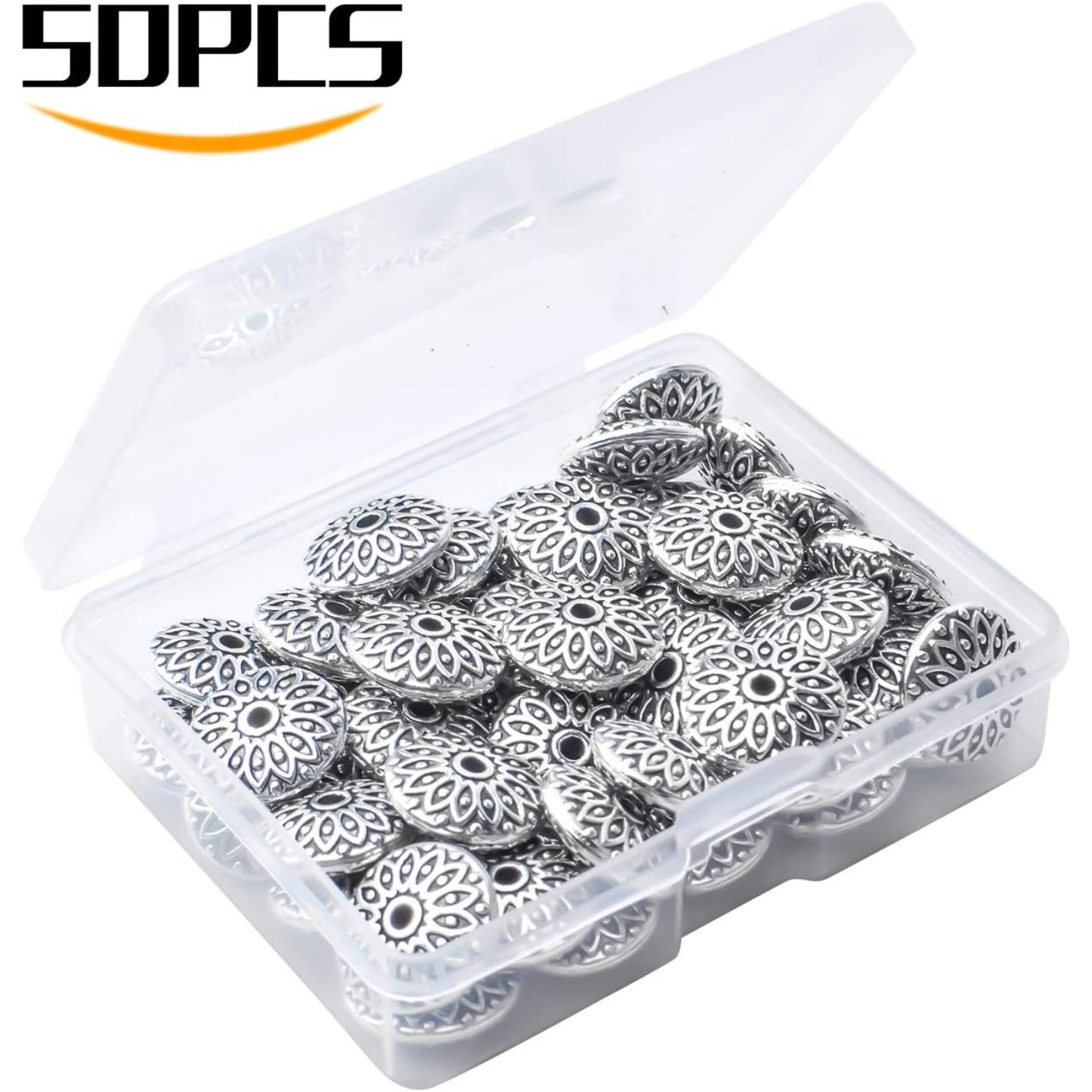 50pcs 11mm Tibetan Antique Silver Alloy Spacers Beads Round Spacer Bead Spacer Bead Charms Jewelry Spacers with A Box for DIY Jewelry Making Crafts Supplies