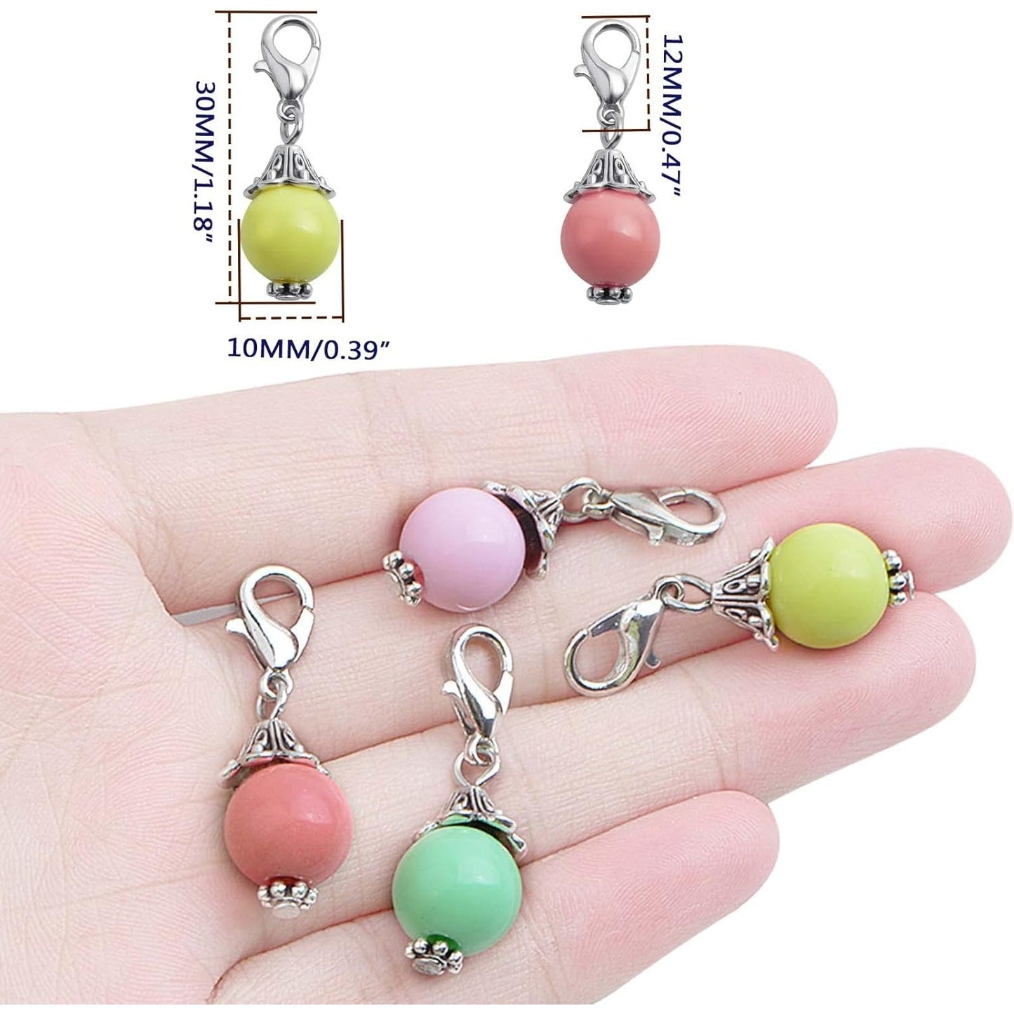 20pcs 10 Colors Acrylic Round Bead Charms Resin Metal Handmade Rondelle Bead Dangle Pendants with Lobster Clasps Accessories for DIY Necklace Bracelet Earring Jewelry Making