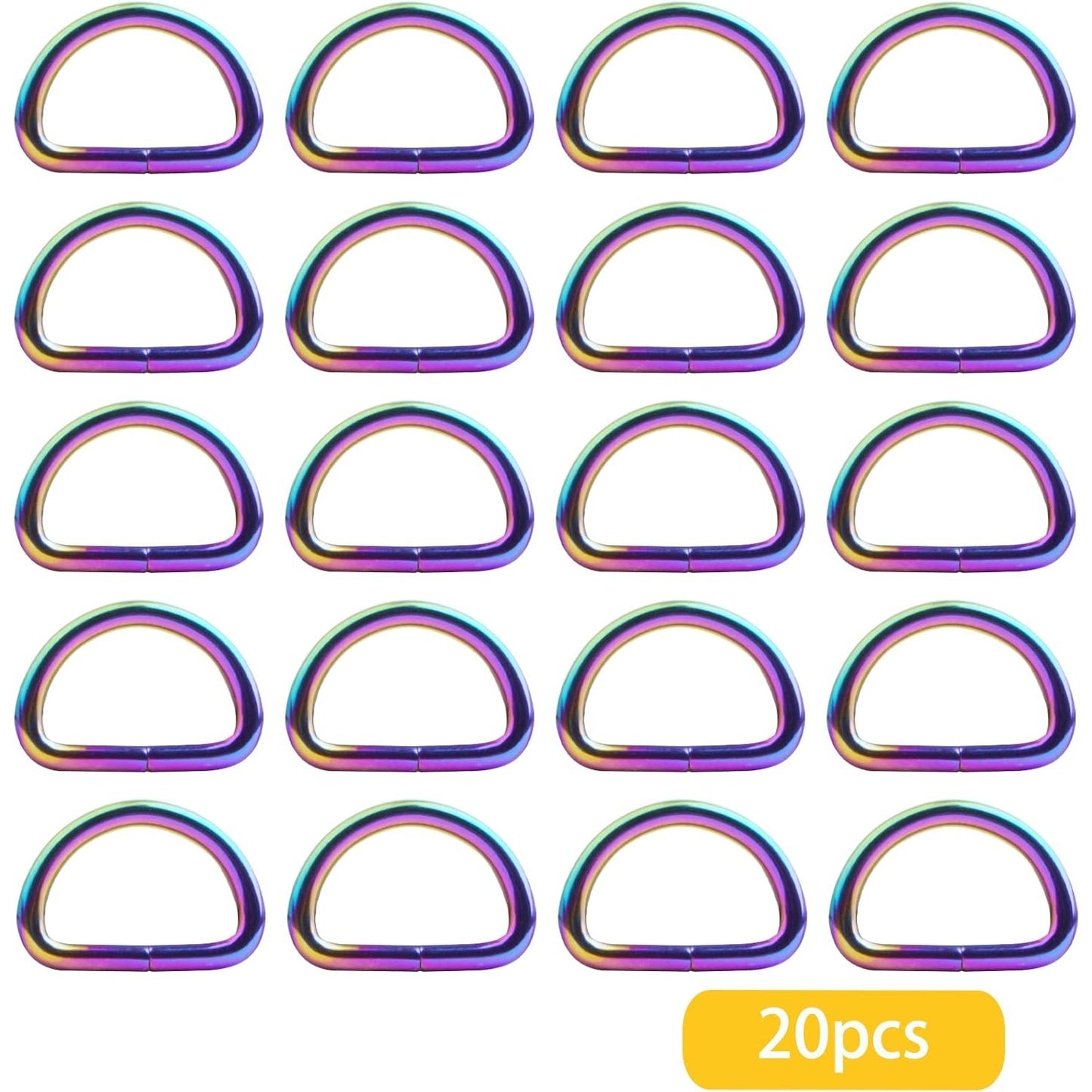 20pcs 1/2inch Metal Semi-Circular D Rings Multipurpose Half Round D-shaped Rings Buckle Clips DIY Accessories for Bags Purse Backpack Belt Clothing Sewing, Rainbow Color