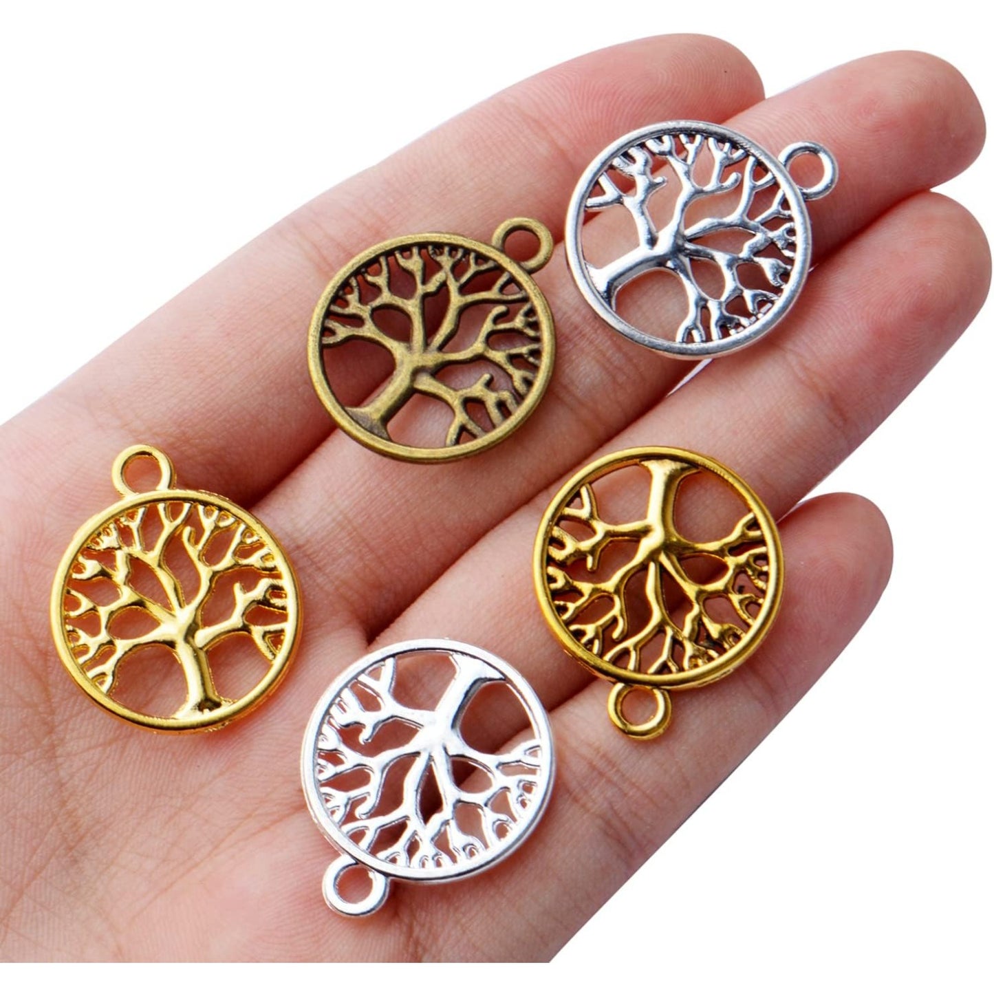 50pcs Tree of Life Charms Pendants Alloy Tree Bead Charm Craft Supplies for Bracelet Necklace Jewelry Making Findings Accessory,5 Colors