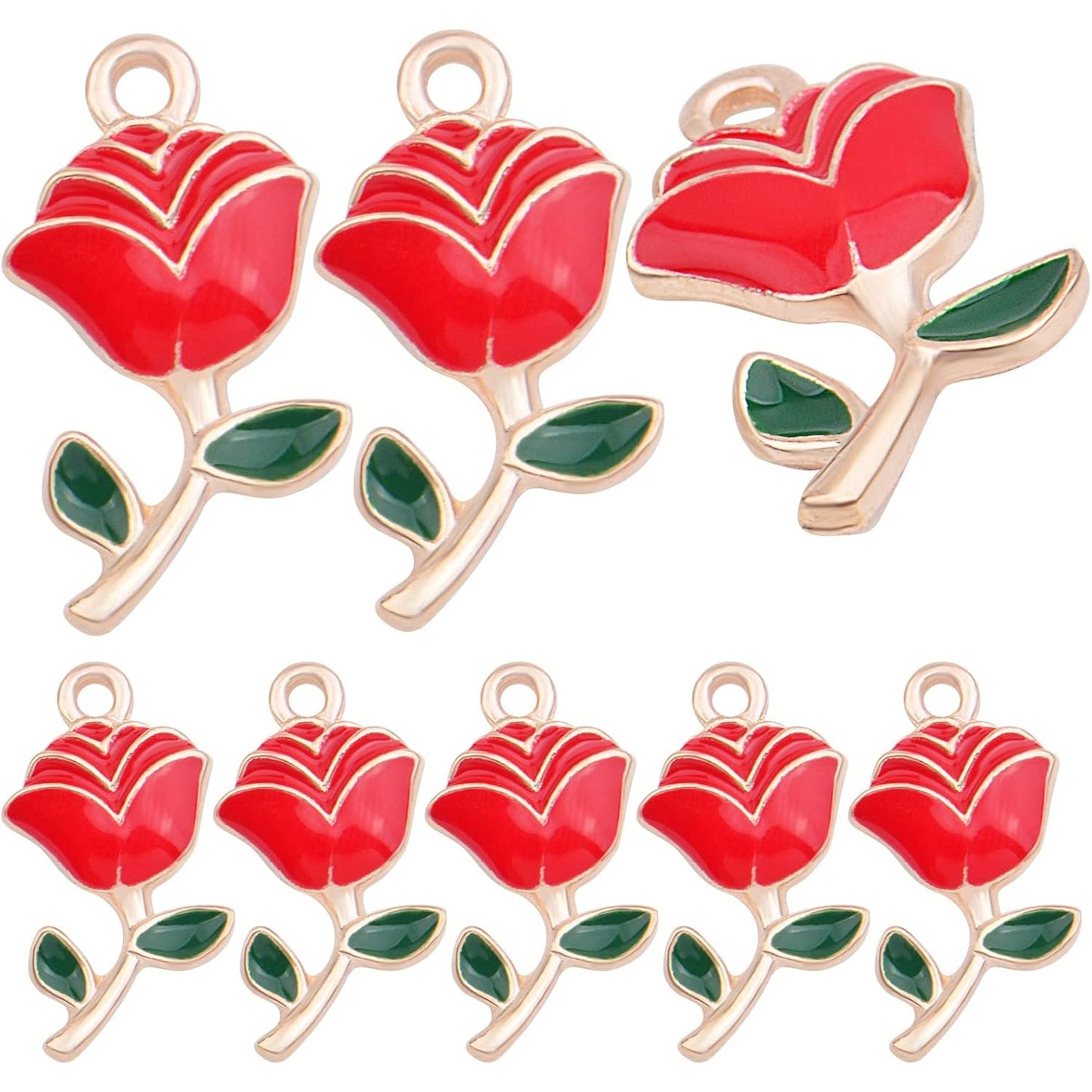 30pcs Enamel Rose Flower Charm Pendants Lovely Dangle Charms for Valentine's Day DIY Bracelet Necklace Earrings Jewelry Making, Red