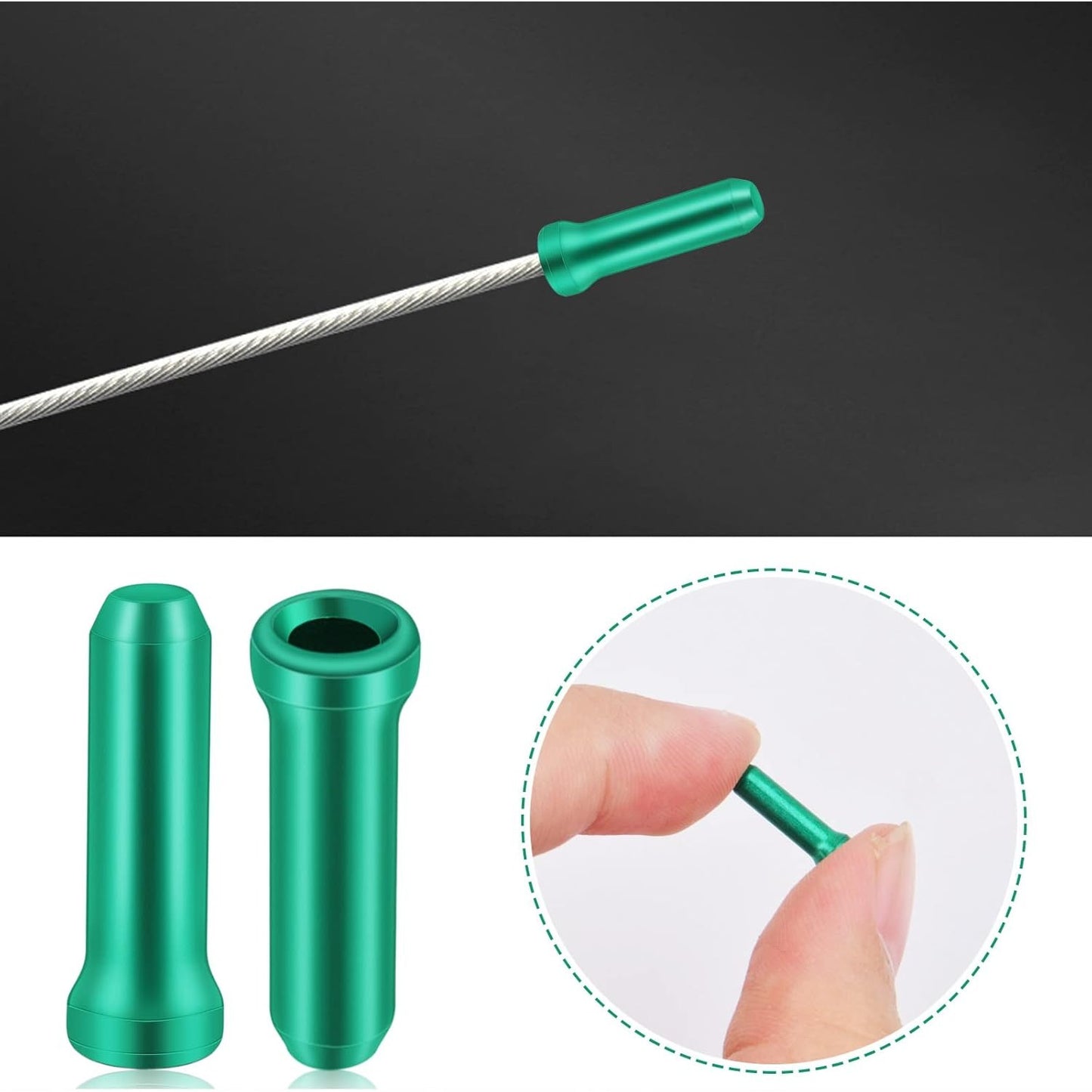 100pcs Green Bicycle Cable Ends Aluminum Alloy Cycling Cable Crimps Bikes Brake Cable Covers Ends Caps with A Box for Road Bike and Mountain Bicycle, 12 mm x 4 mm