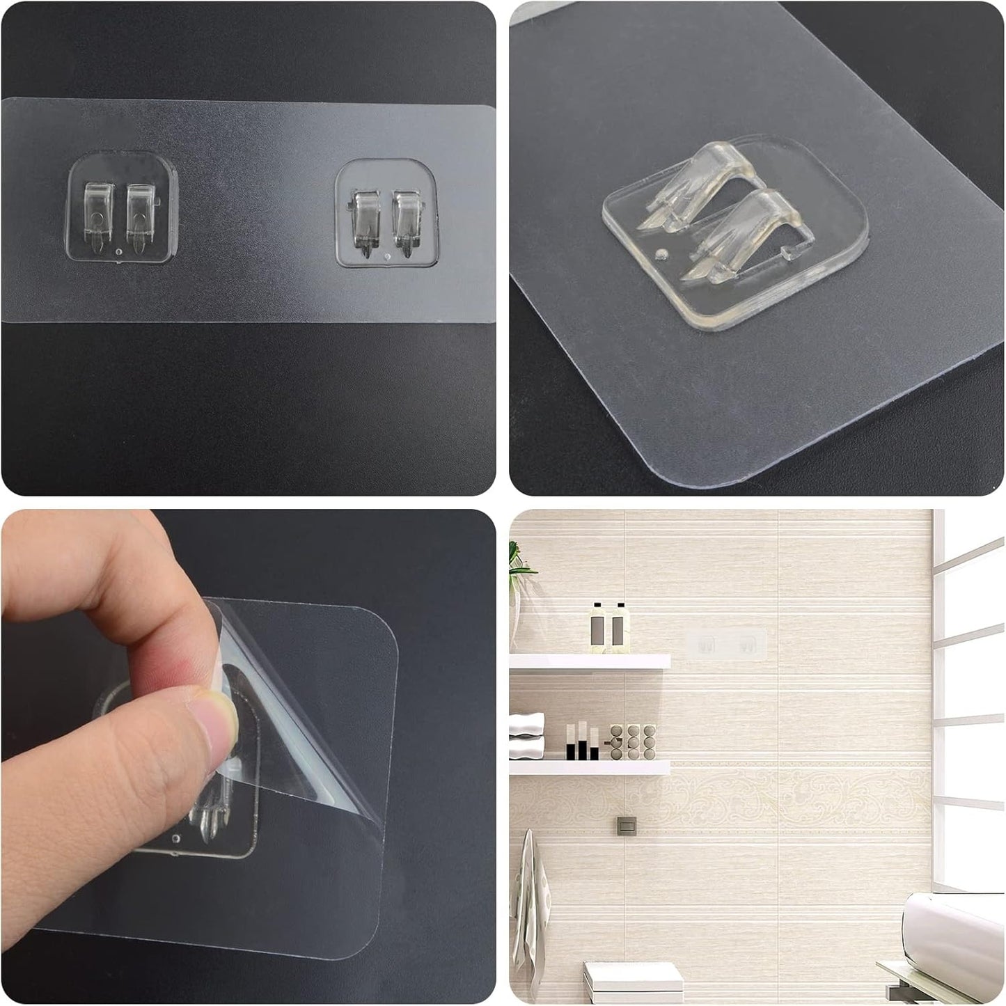 12 Pieces Shower Caddy Basket Adhesive Hooks Sticker Waterproof Transparent Double Claw Strong Wall Hooks for Kitchen Bathroom Shelf Outdoor Door Home Improvement, 14 x 5.9 cm