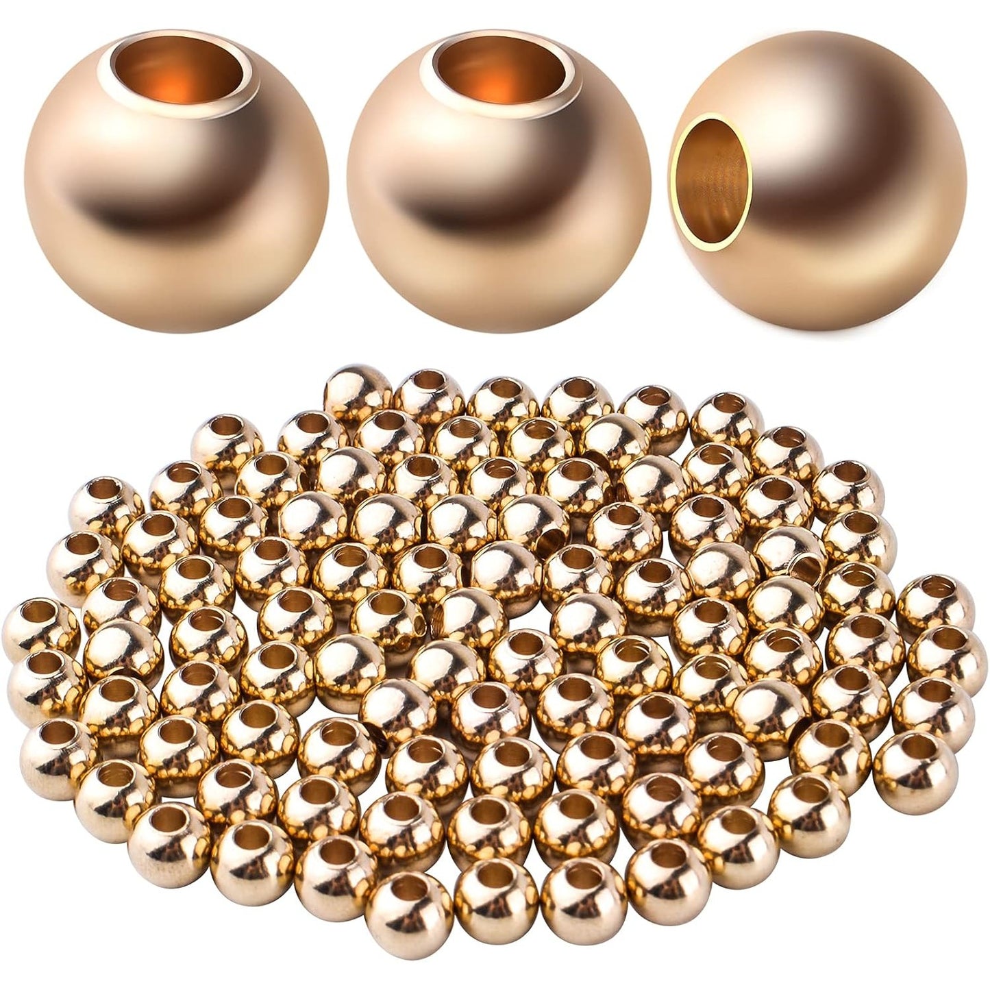 Brass Spacers Beads,100pcs Gold Round Spacer Beads Rondelle Beads Smooth Spacer Beads Loose Beads Spacer Charm Beads for DIY Bracelet Necklace Jewelry Crafts Making Accessory