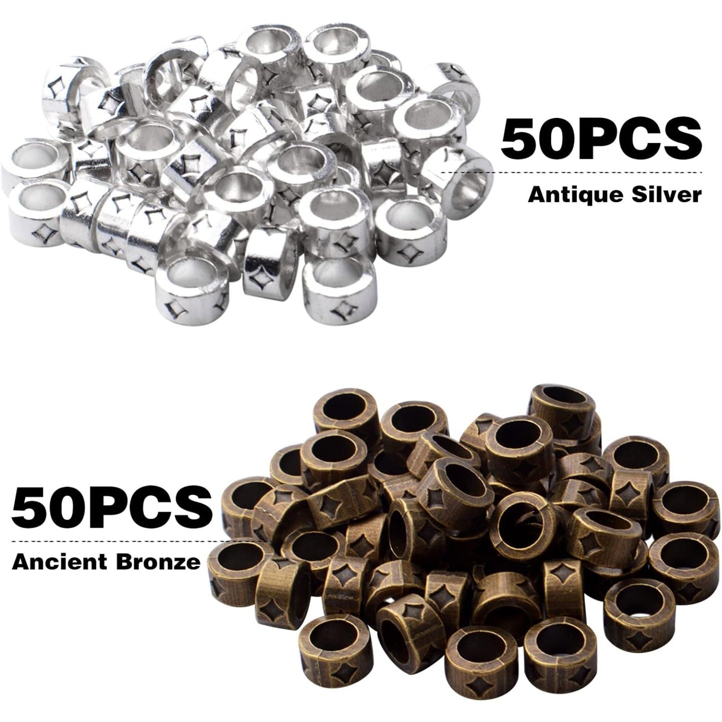 100pcs Spacer Bead Large Hole Alloy Tibetan Bead Spacers Tube Spacer Beads Column Beads Charm Beads for DIY Bracelet Necklace Jewelry Making and Crafting,Hole: 5.6mm