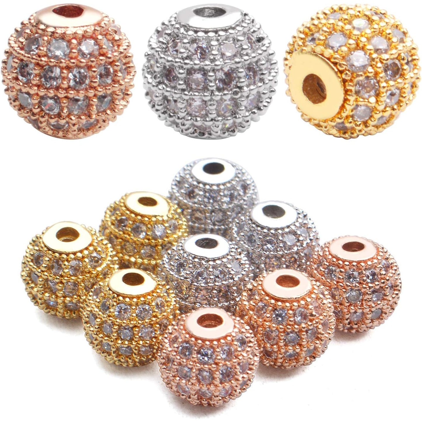 Cubic Zirconia Beads,9Pcs Micro Pave Disco Ball Beads Round Spacer Beads Bracelet Connector Charms Beads for Jewelry Making