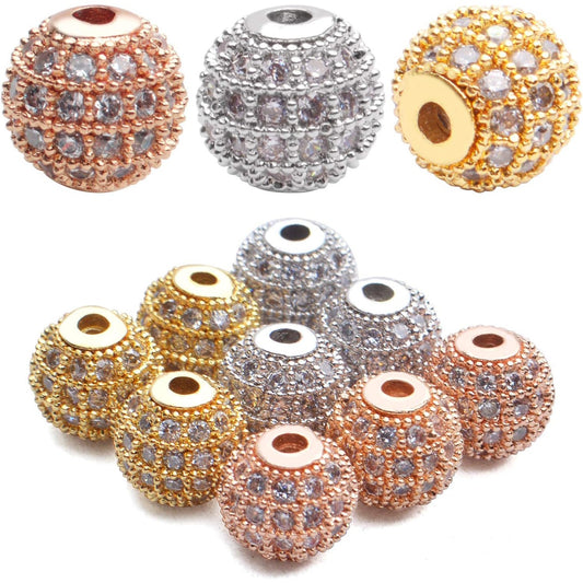 Cubic Zirconia Beads,9Pcs Micro Pave Disco Ball Beads Round Spacer Beads Bracelet Connector Charms Beads for Jewelry Making