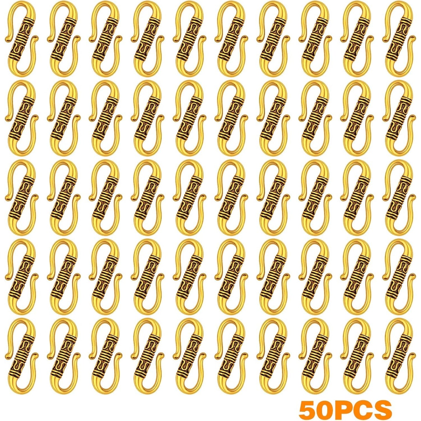 50 Pieces S Hook Ring Toggle Clasps Tibetan Necklace End Clasps Alloy Connectors Accessories for Bracelet Crafts Jewelry Making, Antique Golden