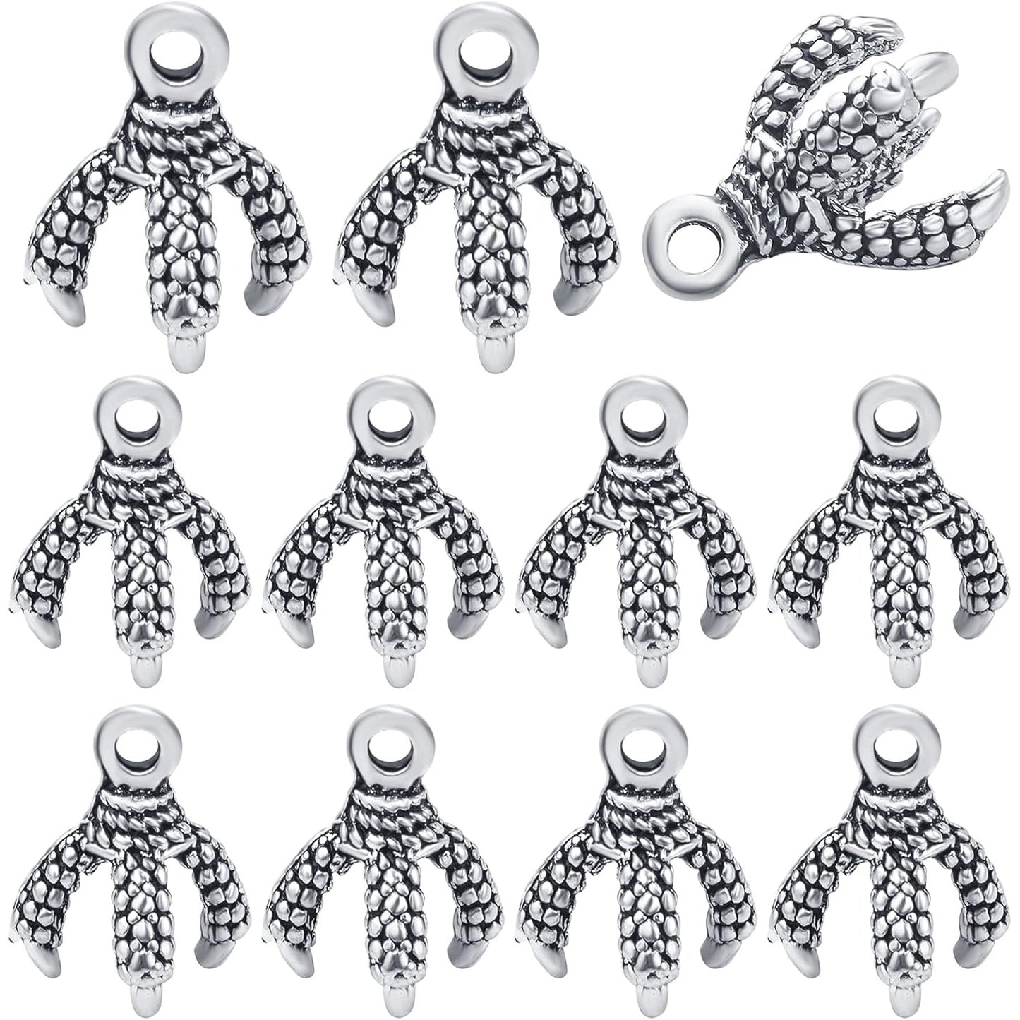 50pcs Antique Silver Dragon Claw Charms Pendants Tibetan Alloy Eagle Claw Charms Vintage Dangle Pendants for DIY Necklace Bracelet Crafts Keychains Jewelry Making Findings