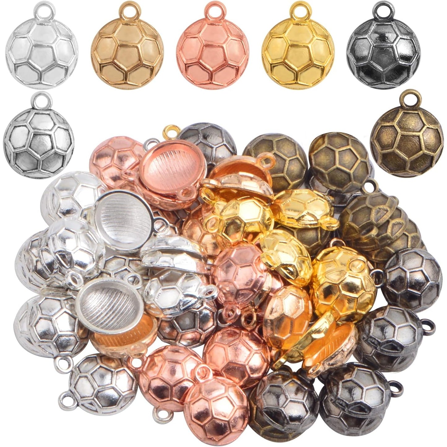 70 Pieces Football Sports Charms Alloy Soccer Ball Pendant Ball Bead Sports Dangle Charms Craft Supplies for DIY Bracelets Necklaces Jewelry Making Gifts, 7 Colors