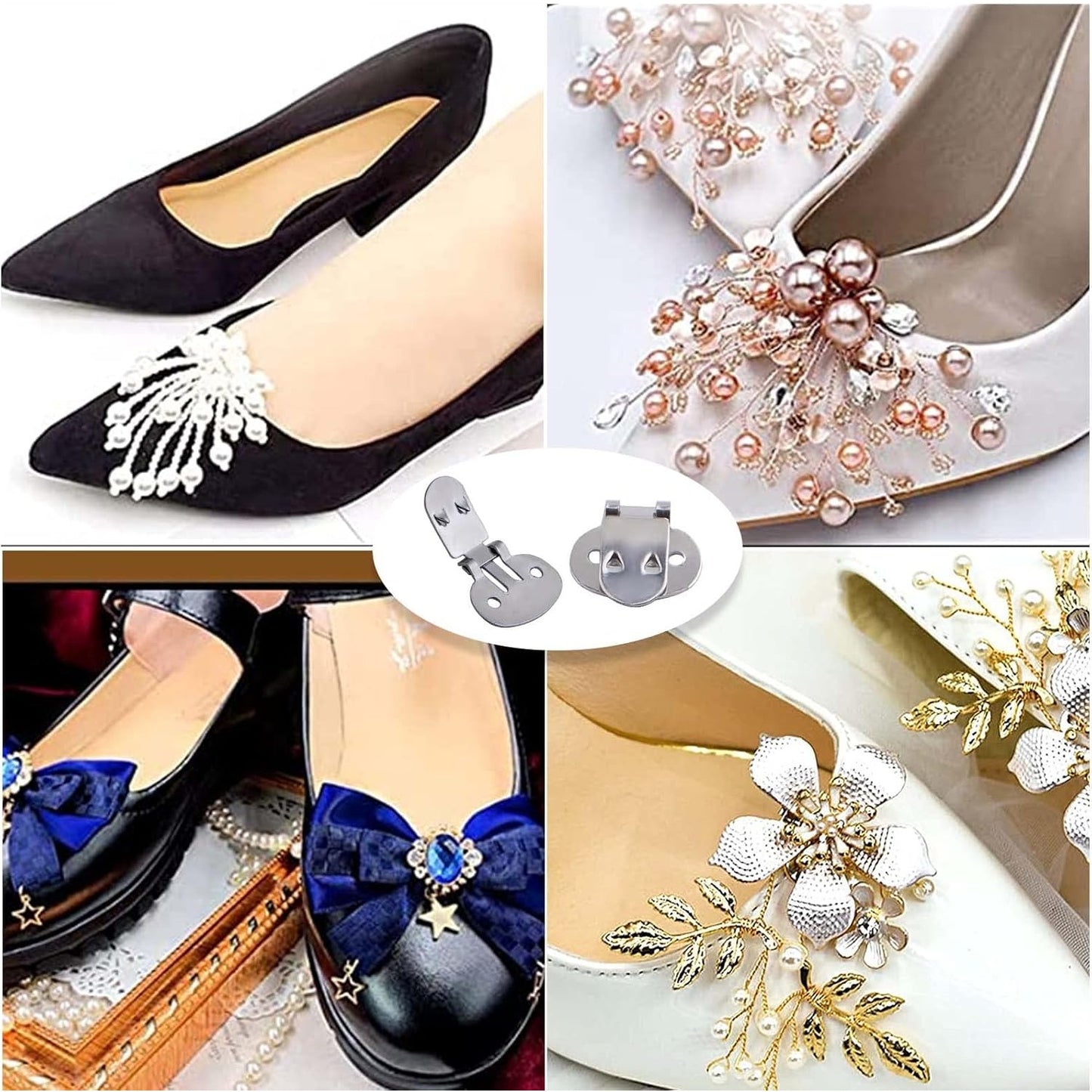 24 Pieces Stainless Steel Shoe Clips Foldable Flat Blank Shoe Buckle Clips Embellishments Accessories for DIY Craft Projects Shoes Decoration, 3 Sizes