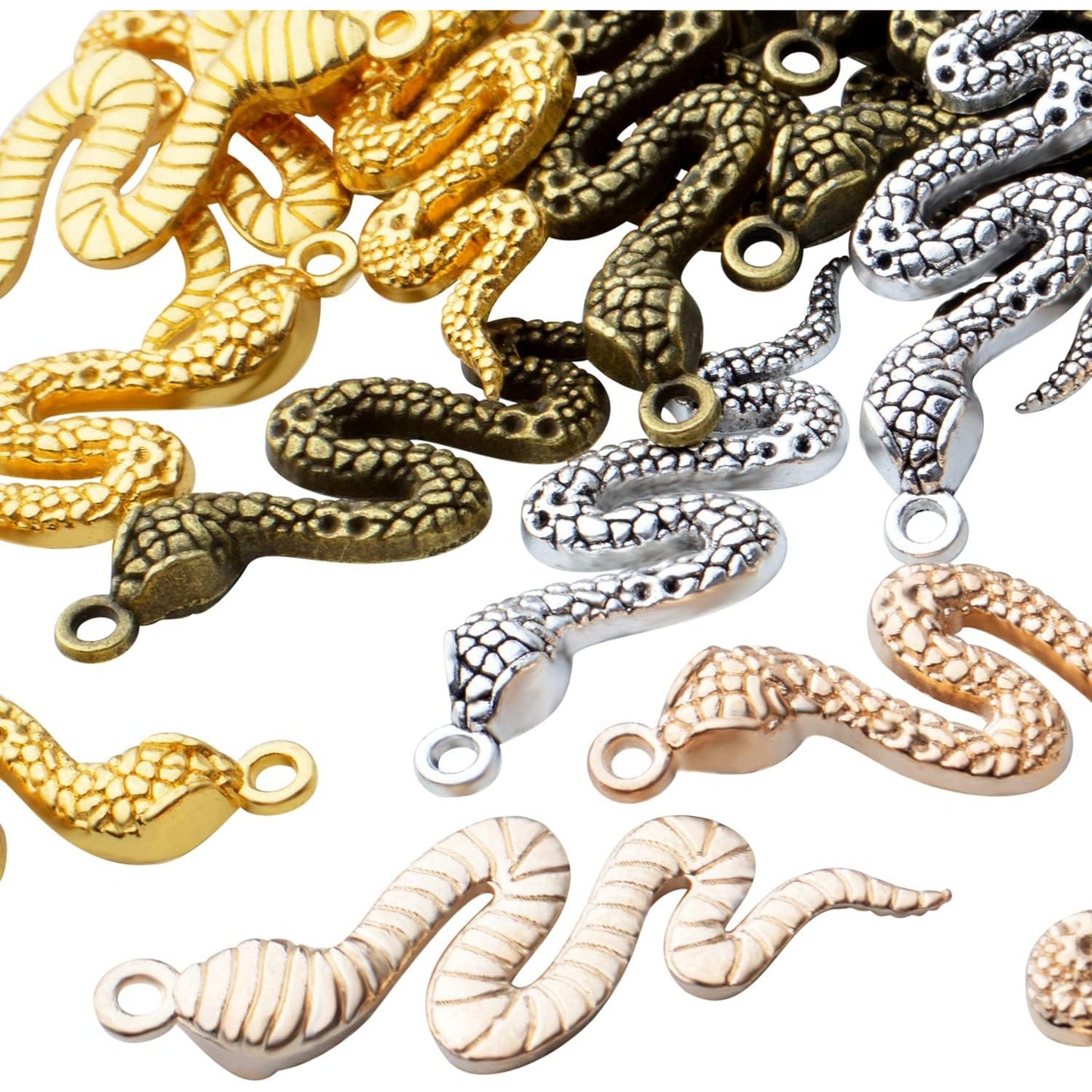 32pcs Snake Charms - Alloy Cobra Pendant for Bracelets Necklaces DIY Jewelry Craft Making Supplies, 4 Colors