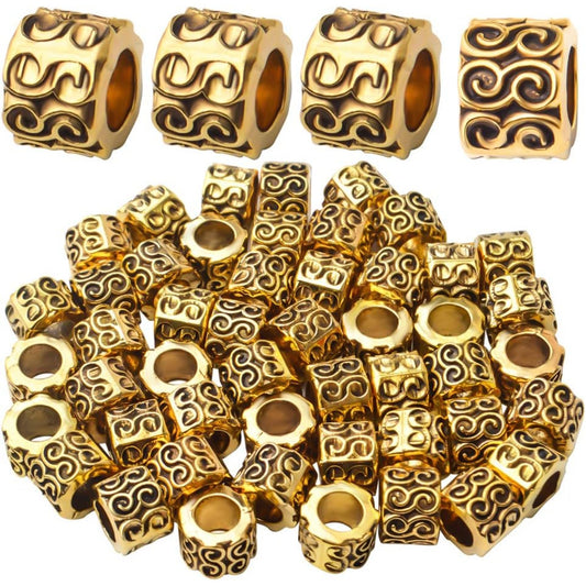 50pcs Antique Gold Alloy Large Hole Column Rondelle Jewelry Beads Tube Bead Spacers for Bracelet Necklace Jewelry Supplies (97mm, Hole:5mm)