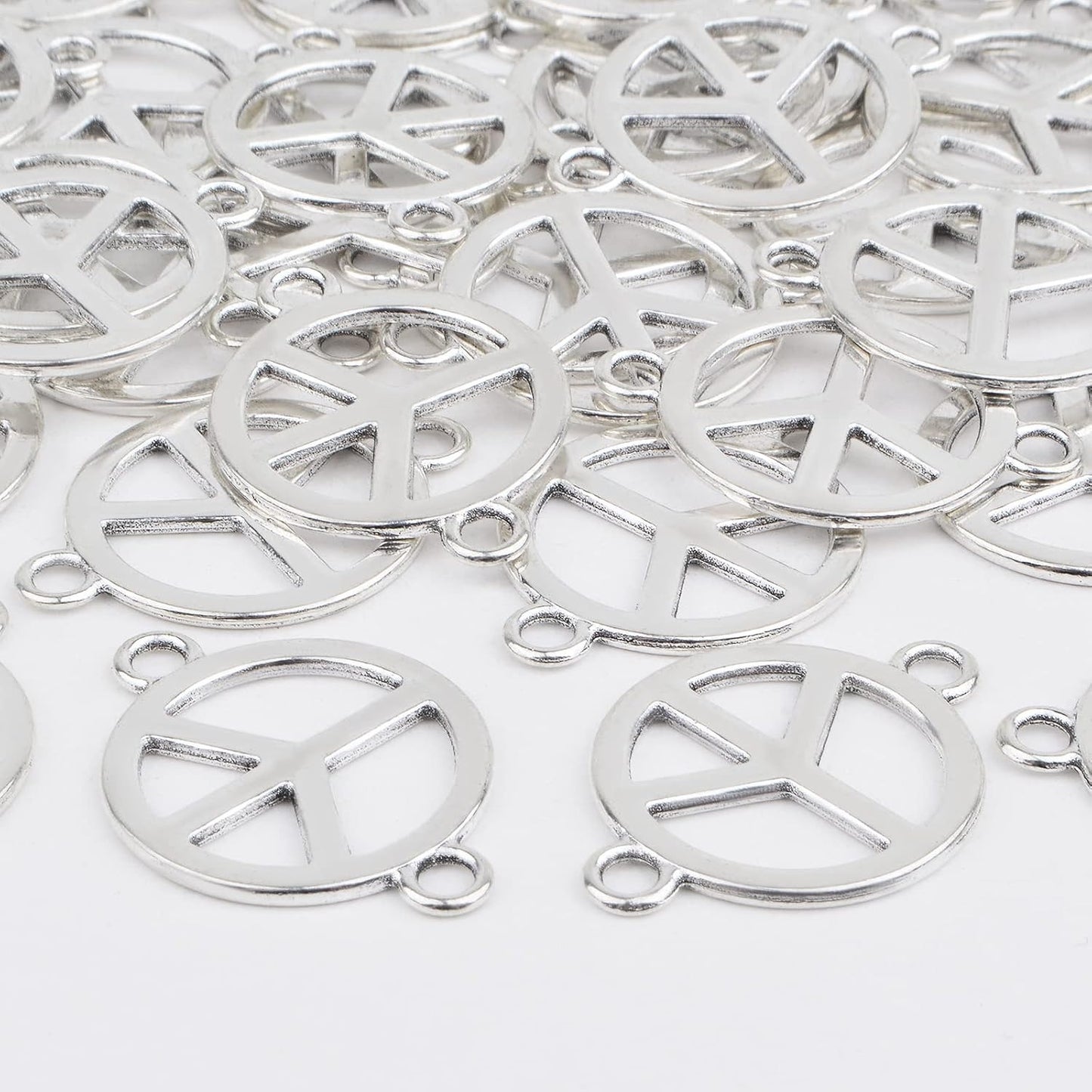 50 Pieces Antique Silver Peace Sign Charms Connectors Alloy Double-sided Peace Symbol Dangle Pendants Links for DIY Necklace Bracelet Jewelry Making Findings