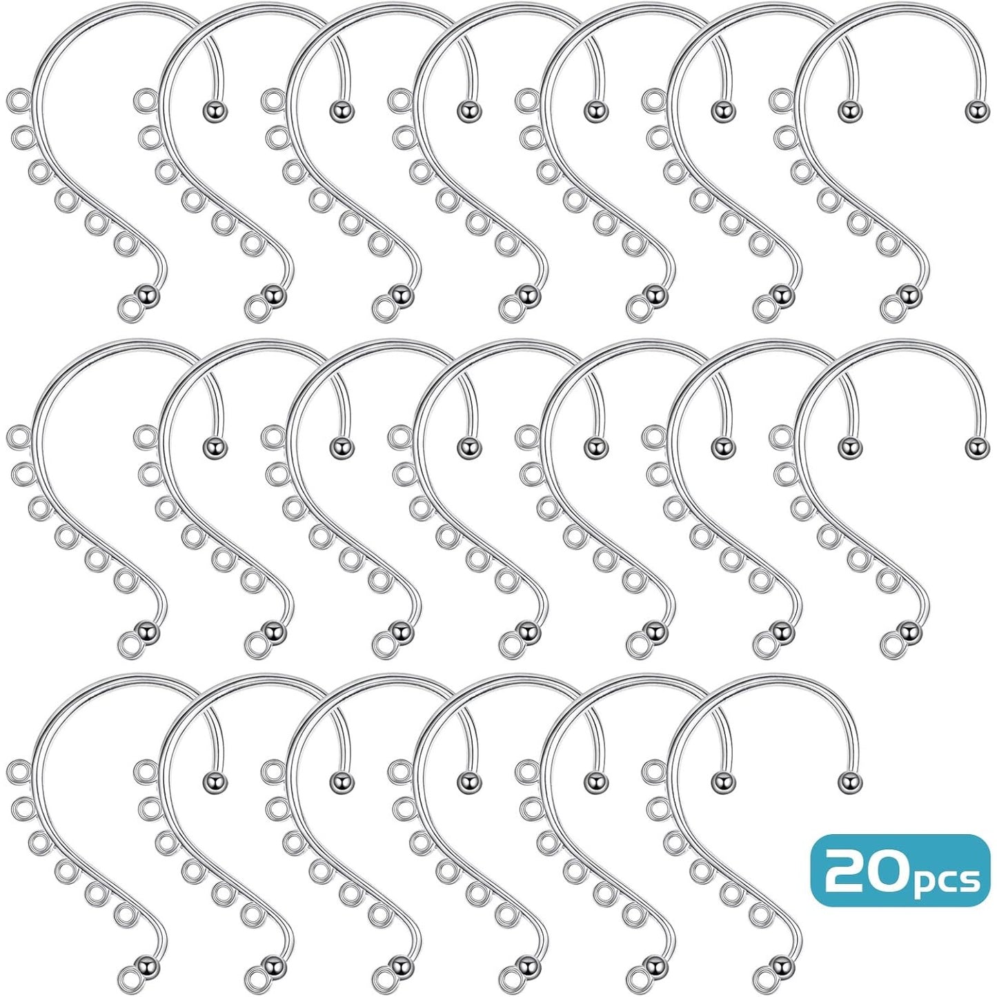 20pcs Silver Ear Cuffs Wrap 7 Holes Earring Hooks Non Pierced Around Ear Wraps Ear Cuff Tassel Drop Earrings Components for DIY Earrings Jewelry Making Decoration