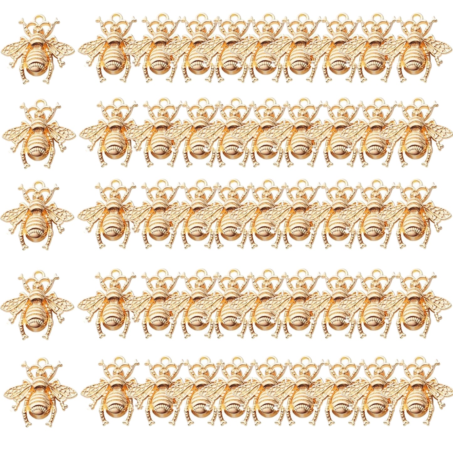 50pcs Alloy Bee Charms Honeybee Charm Pendants Insect Pendant for DIY Jewelry Craft Making Accessory,21mm×20mm,5 Colors