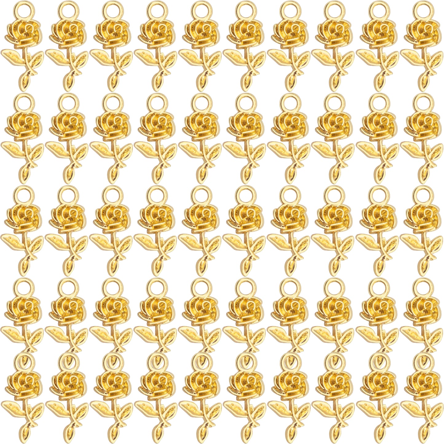 50pcs Rose Flower Charms Tibetan Alloy Flower Pendants Jewelry Crafting Accessories for DIY Necklace Bracelet,5 Colors