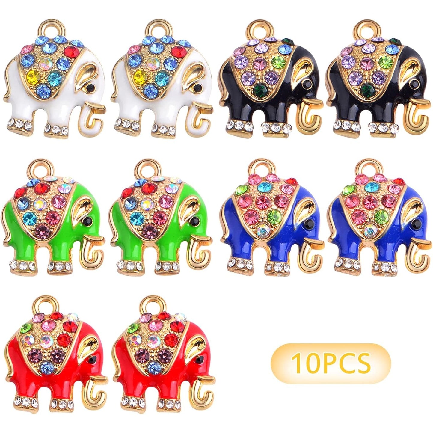 10 Pieces 5 Colors Alloy Enamel Animal Elephant Charms Rhinestone Elephant Pendants Charms Craft Supplies for DIY Bracelet Necklace Keychains Jewellery Making
