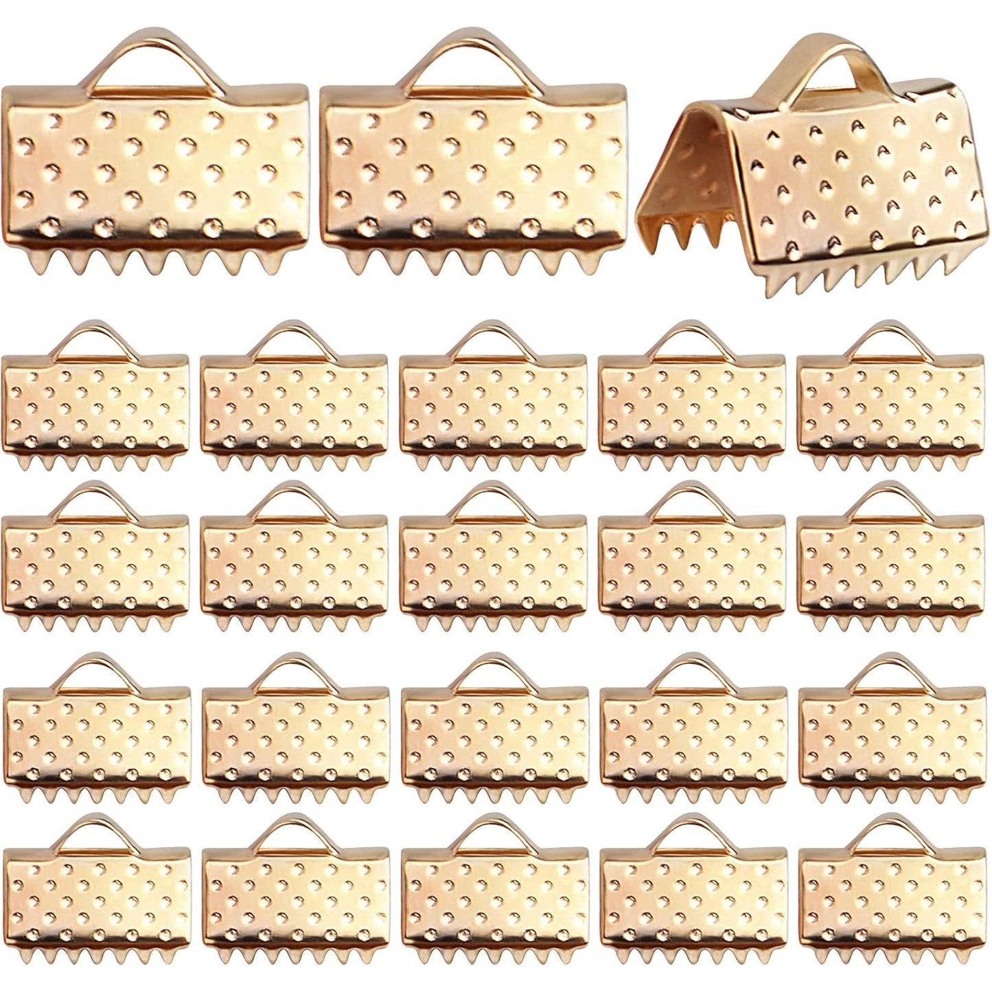 500pcs KC Golden Ribbon Ends Metal Pinch Crimp Clamp Ends Cord Ends Fasteners Clasp Findings for DIY Bracelet Anklets Leather Bookmark Jewelry Making, 10x7.5x5.5 mm