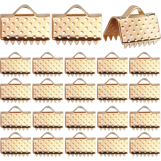 500pcs KC Golden Ribbon Ends Metal Pinch Crimp Clamp Ends Cord Ends Fasteners Clasp Findings for DIY Bracelet Anklets Leather Bookmark Jewelry Making, 10x7.5x5.5 mm