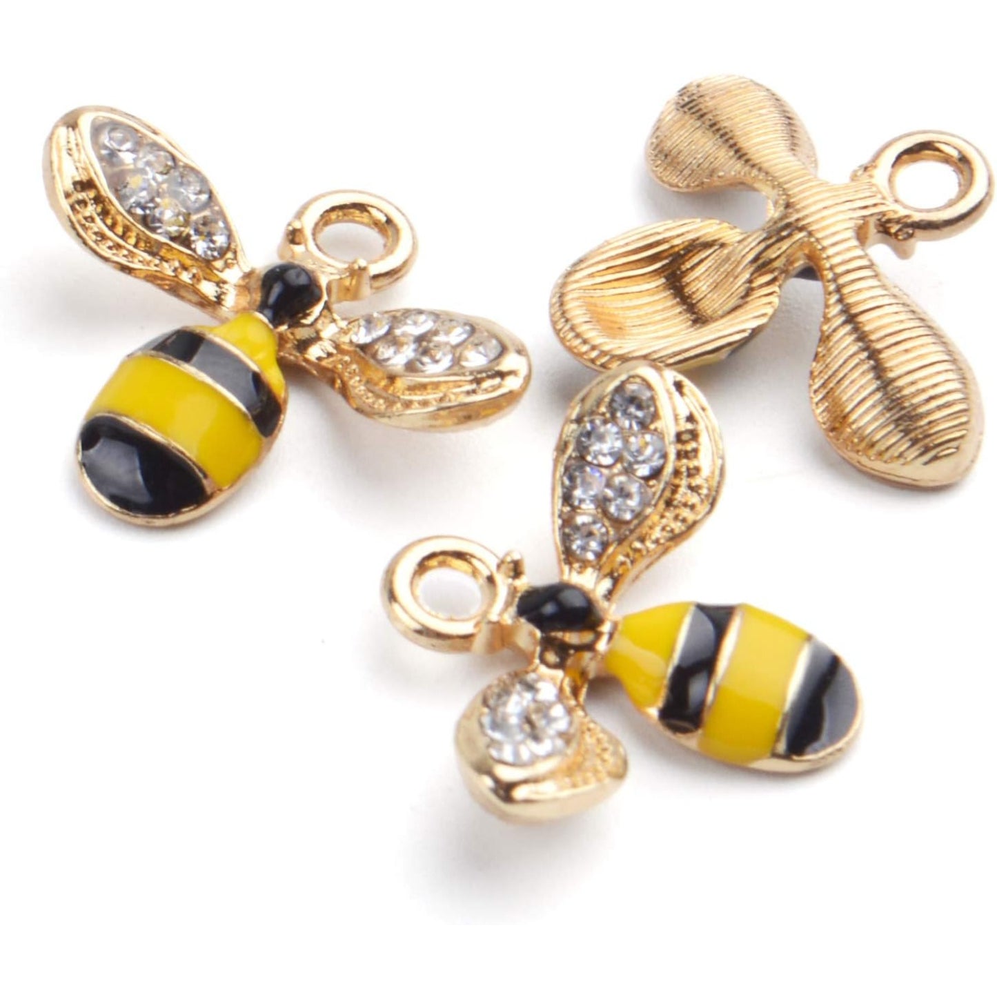 20pcs Enamel Yellow Bee Charms Rhinestone Honey Bee Pendant Charms Crafts Supplies for Jelwery Bracelet Making,Gold