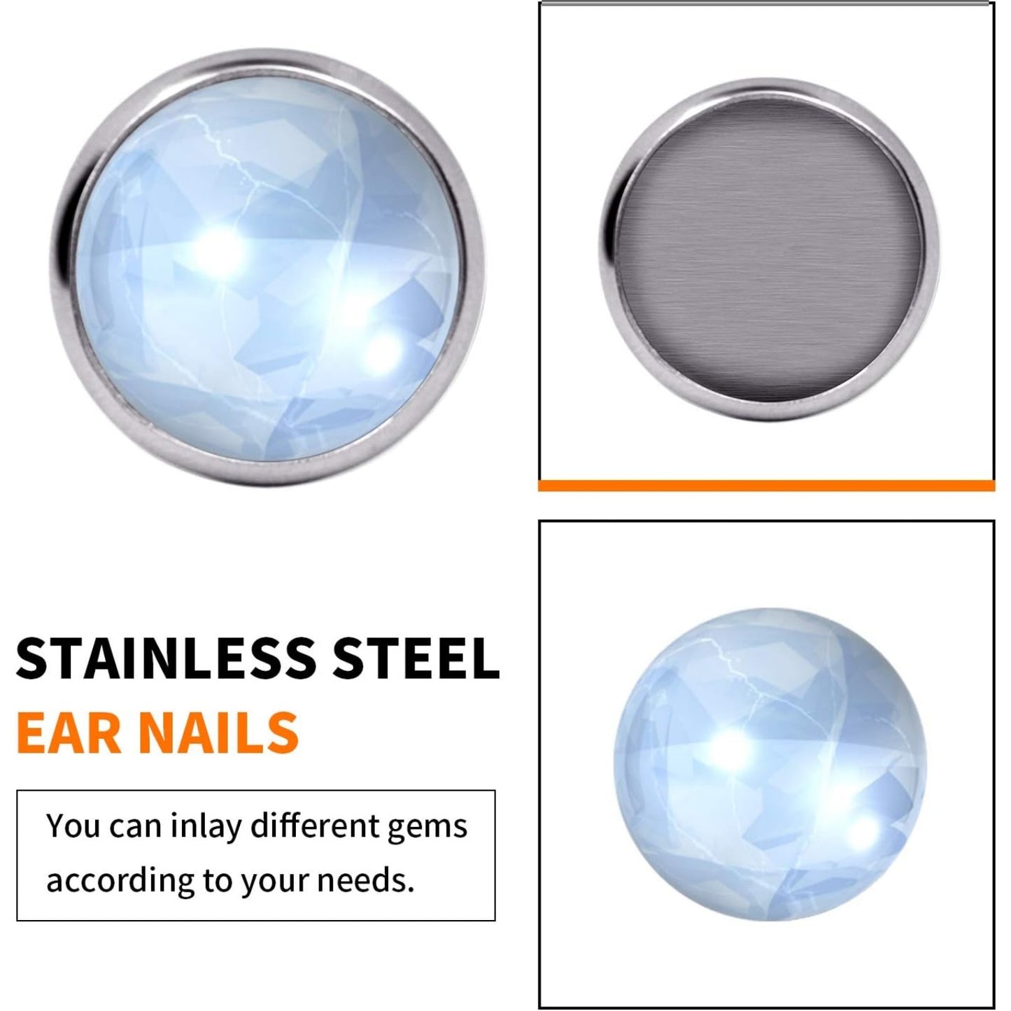 50 Pieces Stainless Steel Stud Silver Earring Cabochon Setting Post Cup for 12mm and 50 Pieces Bullet Clutch Earrings Safety Backs