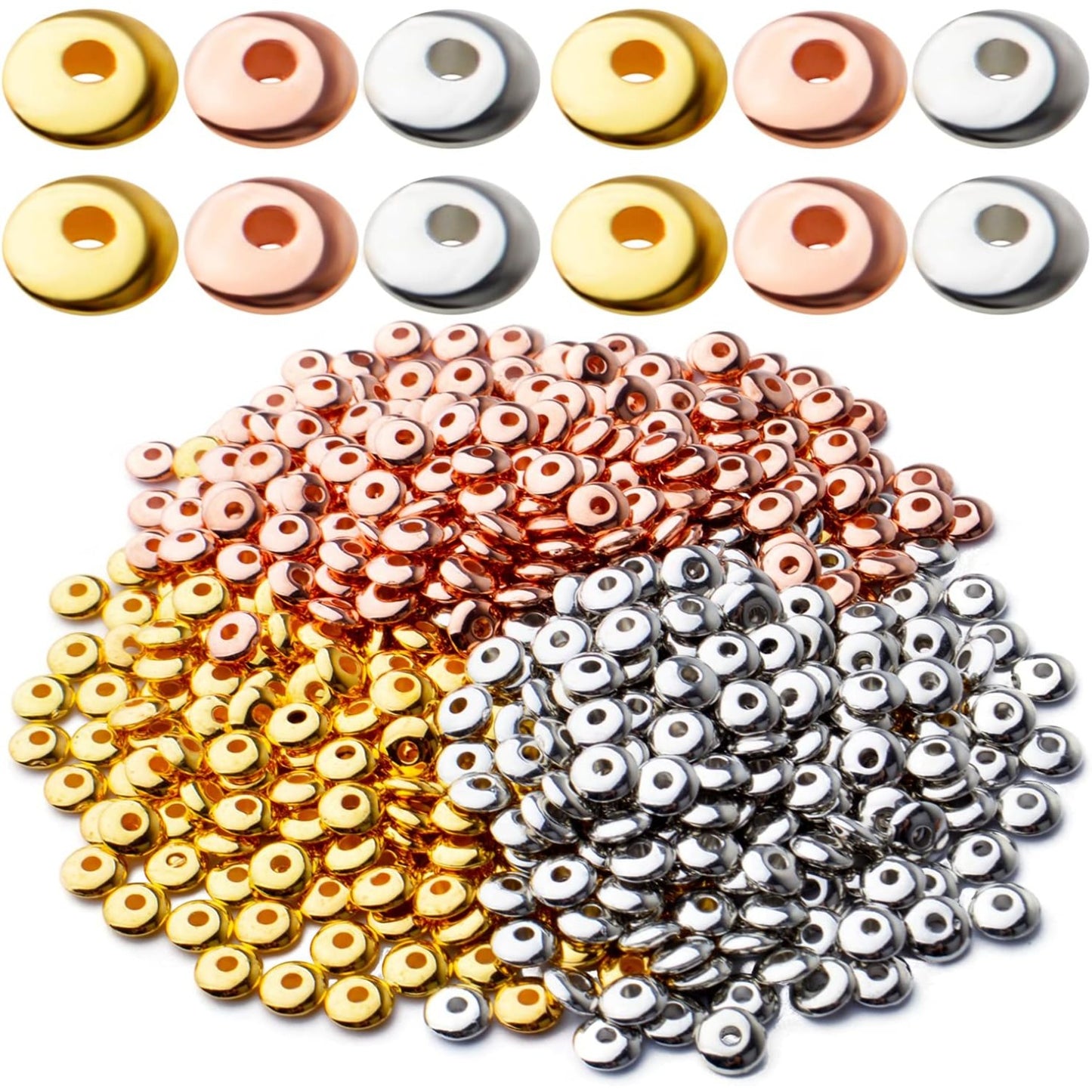 600pcs Spacer Beads Flat Round Bead Spacers Rondelle Beads Disc Spacer Loose Beads for DIY Jewelry Bracelet Making,3 Colors