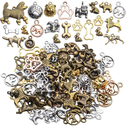 Dog Charms Bulk, 100 Gram Wholesale Mixed Antique Animal Charms Alloy Pet Dog Pendants Craft Supplies Jewelry Findings Accessory for DIY Necklace Bracelet Earring Crafting