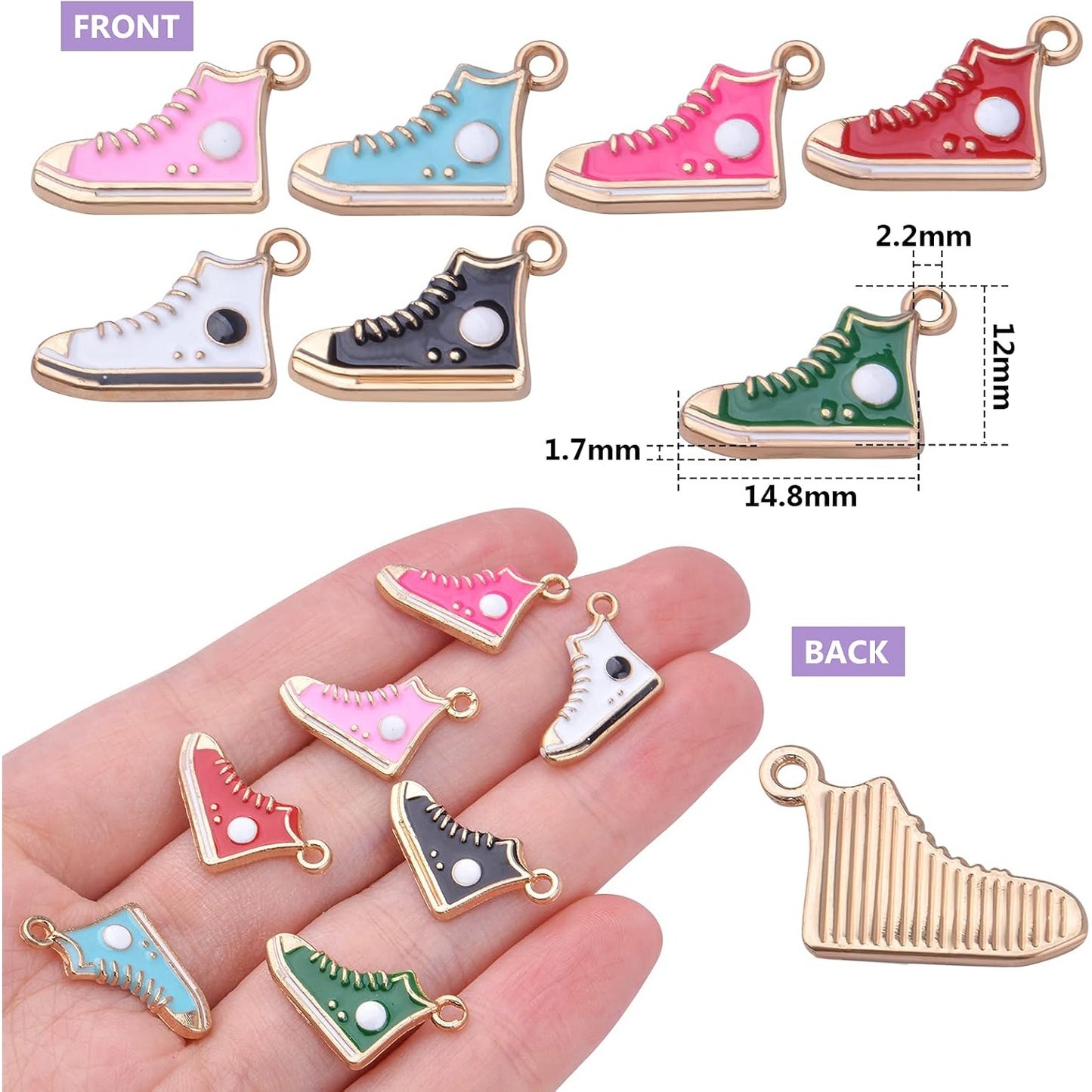 21pcs 7 Colors Alloy Shoes Charms Enamel Cute High-Top Sneaker Shoes Pendants Charms for DIY Earrings Bracelet Necklace Jewelry Making Accessories