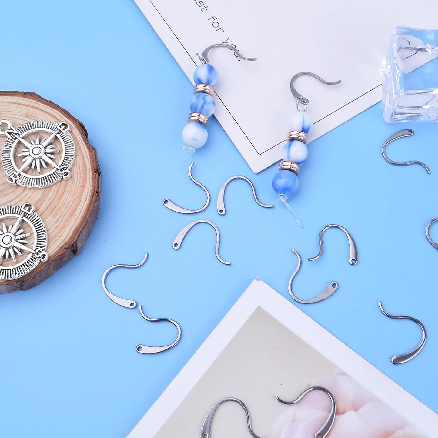 100pcs Stainless Steel Earring Hooks, Hypo-allergenic Surgical Fish Hook Ear Wire with Loop Hole Dangle Earrings Findings for Women DIY Craft Jewelry Making