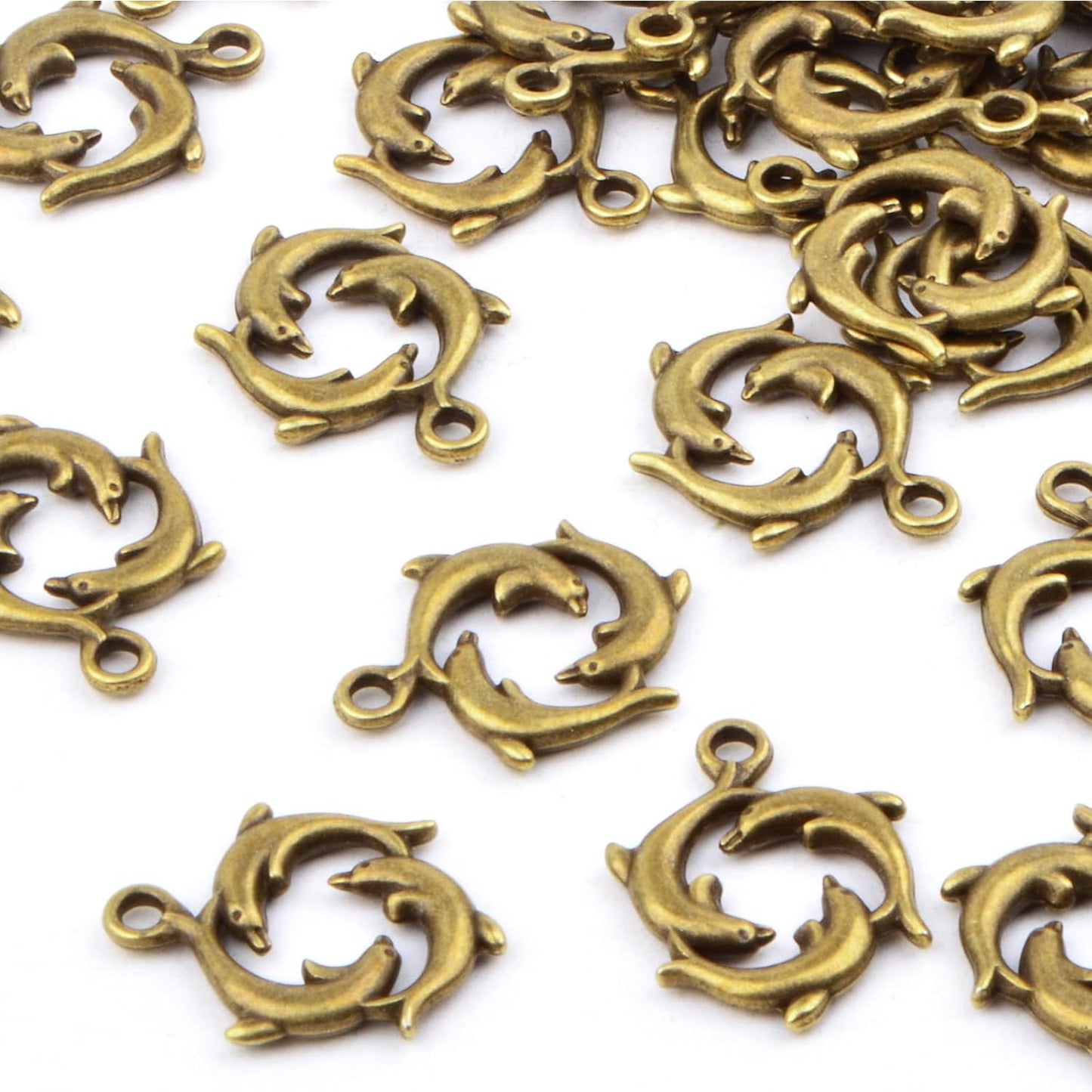 50pcs Antique Bronze Animal Dolphin Charms Tibetan Alloy Sea Life Dolphin Shape Dangle Pendants Craft Supplies for DIY Necklace Bracelet Jewelry Making Findings