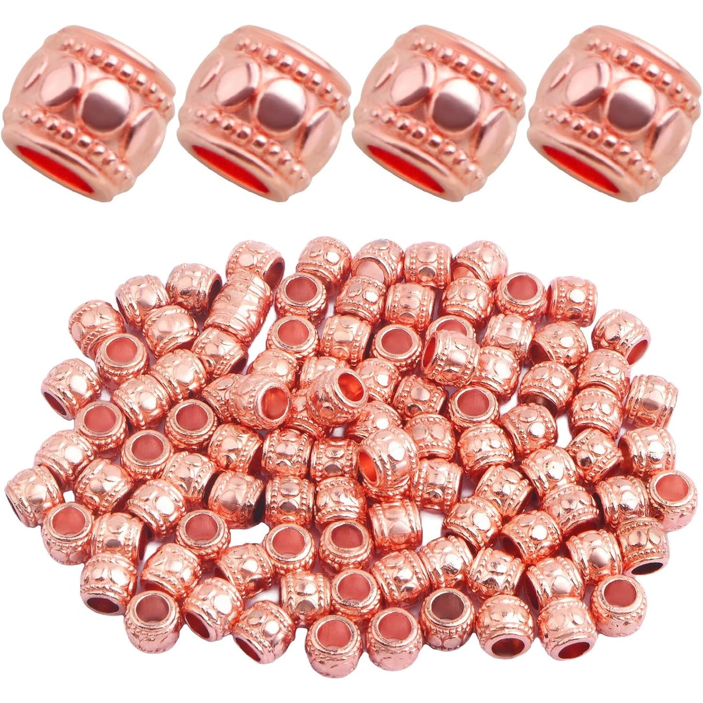 100pcs Alloy Round Column Spacer Beads European Large Hole Tube Loose Beads Bulk Metal Spacers Craft Supplies for DIY Bracelete Earrings Jewelry Making Decoration
