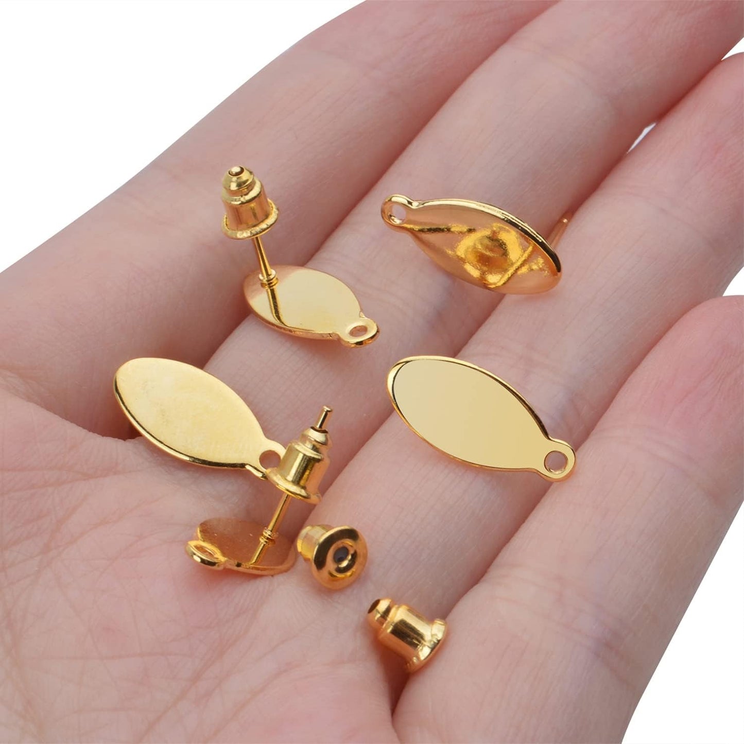 Stud Earring Findings - 20pcs Stainless Steel Oval Studs Blank Post with Loop and 20pcs Butterfly Backs for Making