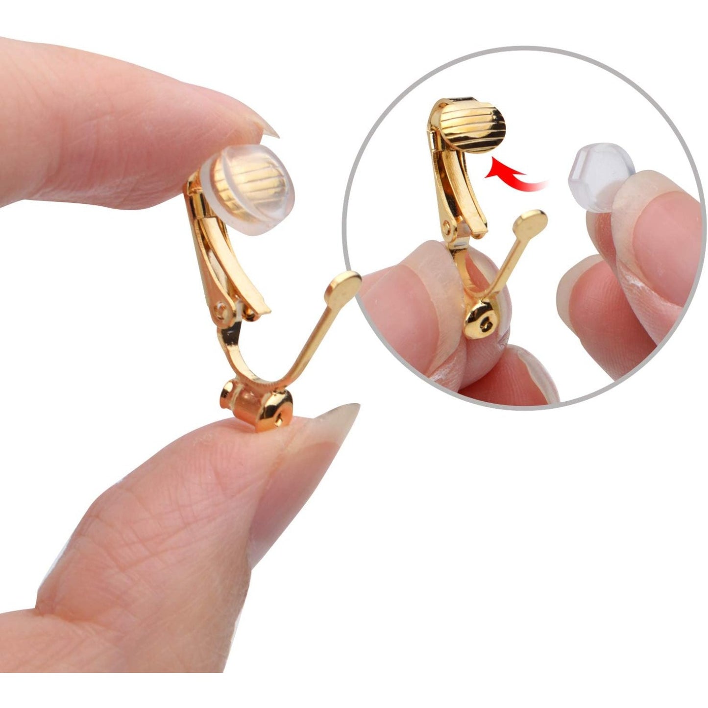 Clip-On Earring Converters - 12 Non-Pierced Earring Clips, Silicone Pads for Jewellery Making - Silver and Gold