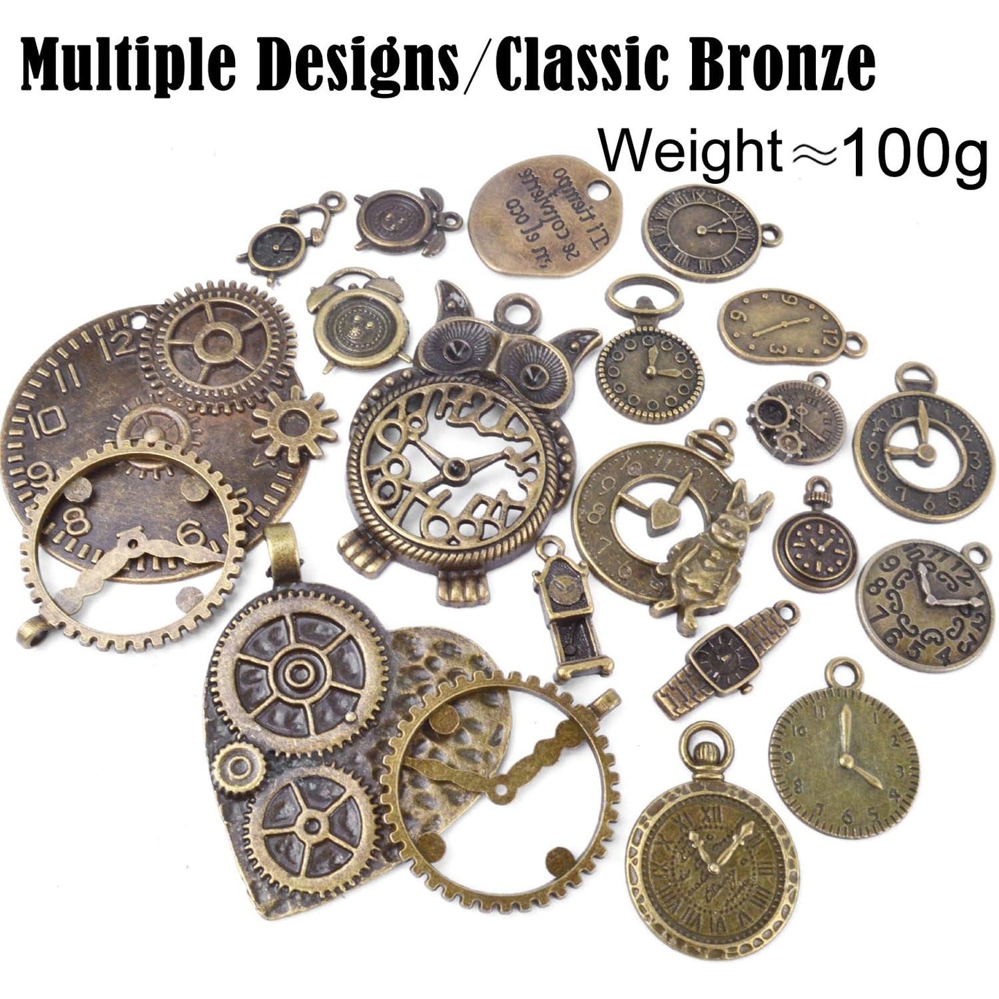 100 Grams(Approx 38 Pieces) Mixed Clock Face Charms Steampunk Pendants Watch Charms for Bracelets, Necklaces, Jewelry and Crafts Making, Antique Bronze