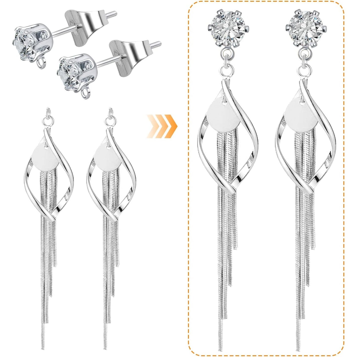 40pcs Cubic Zirconia Earring Posts with Loop Rhinestone Earring Studs and 40pcs Ear Backs Stoppers Accessories for DIY Jewelry Making Wedding Birthday Gifts